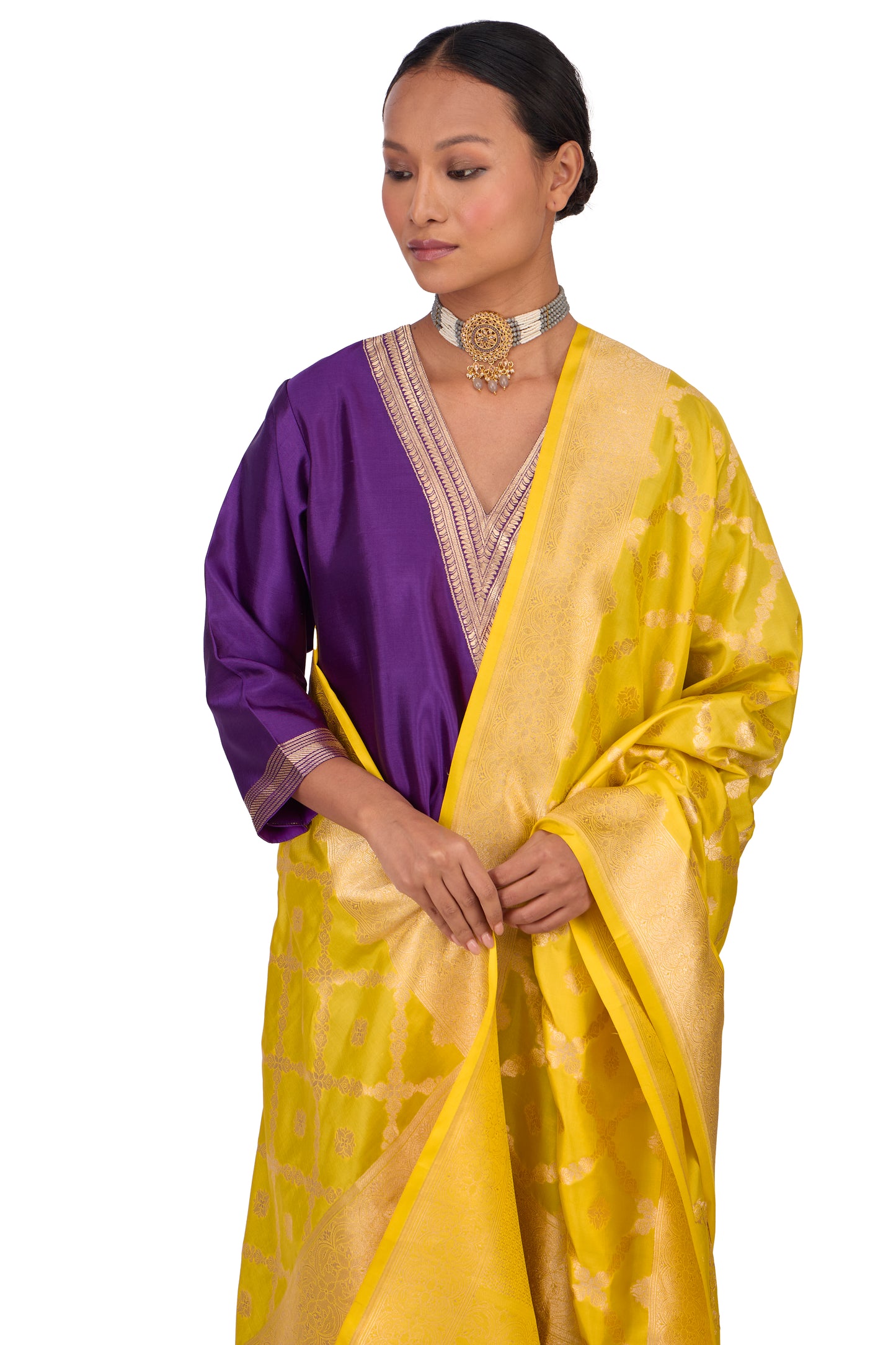 Mustard Katan silk Jaal Dupatta