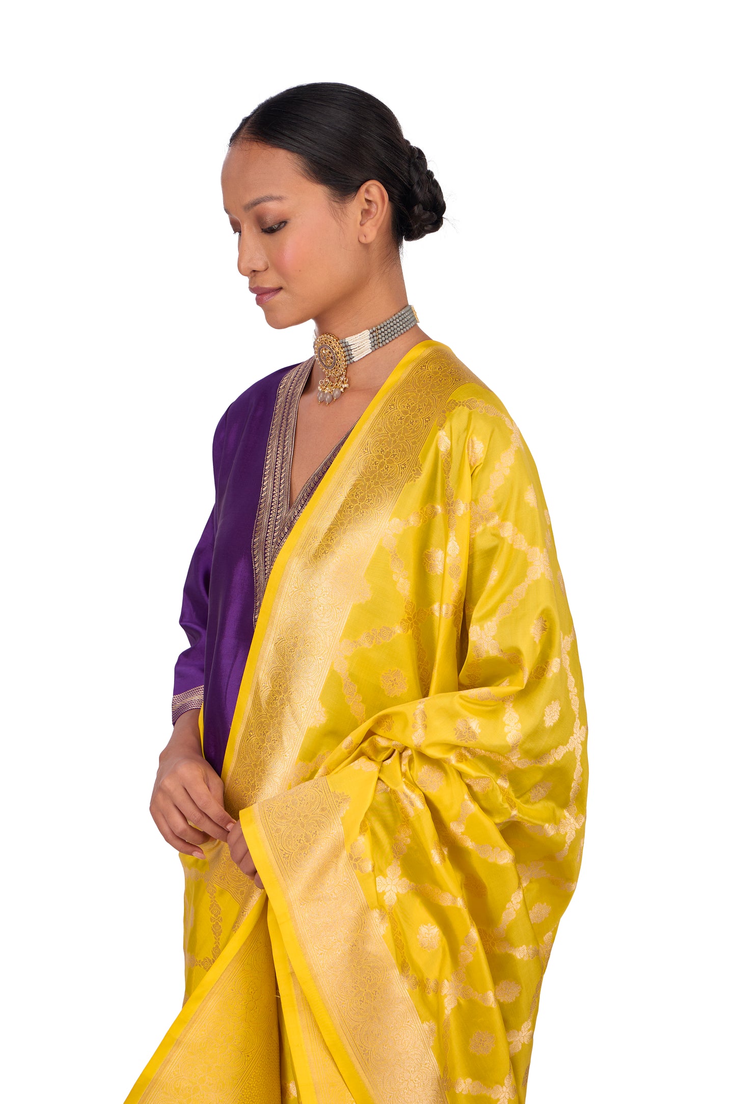 Mustard Katan silk Jaal Dupatta