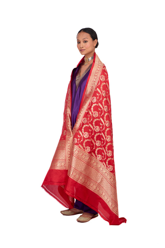 Red Katan silk Dupatta