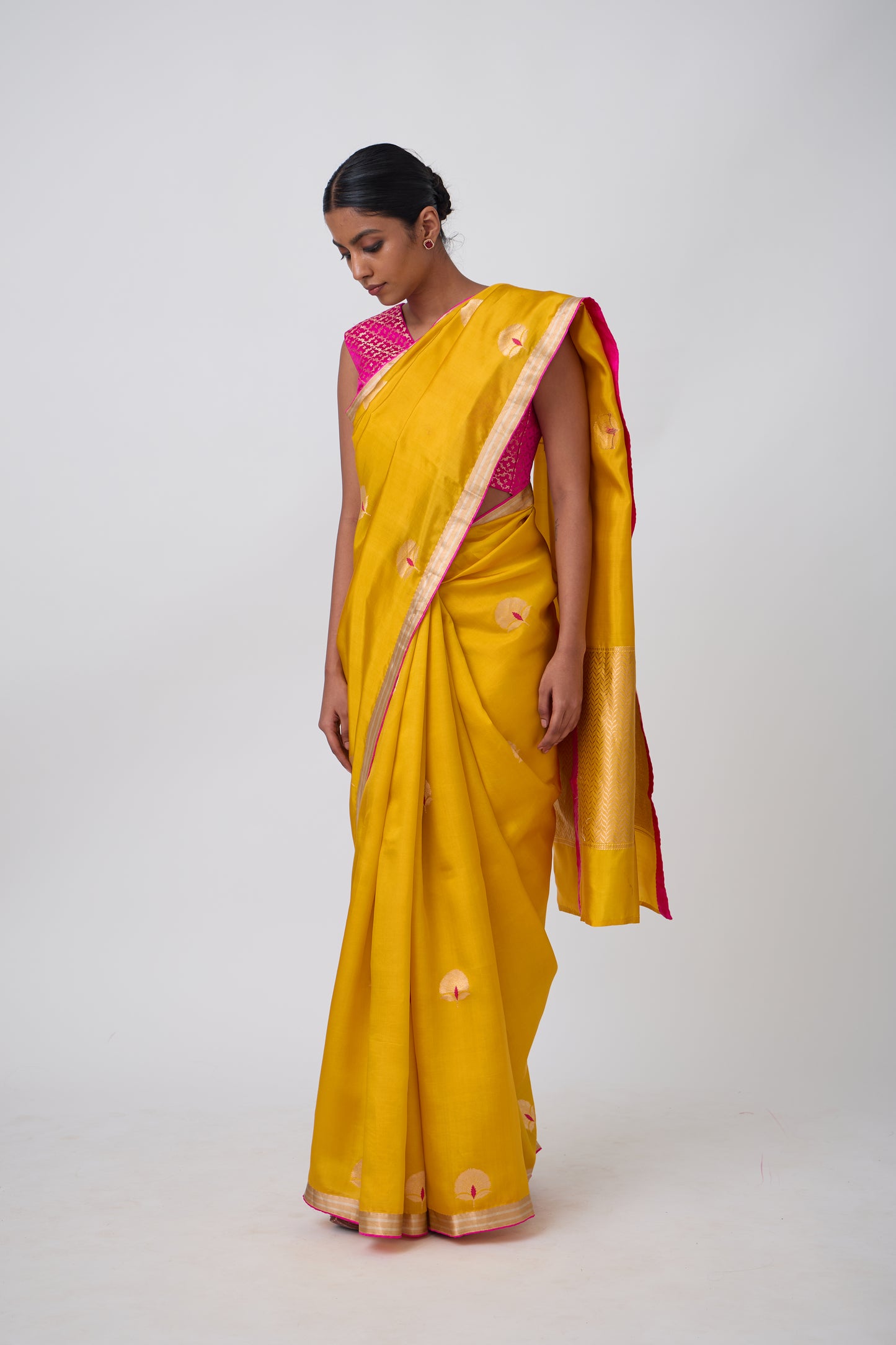 Booti - Mustard Silk Saree