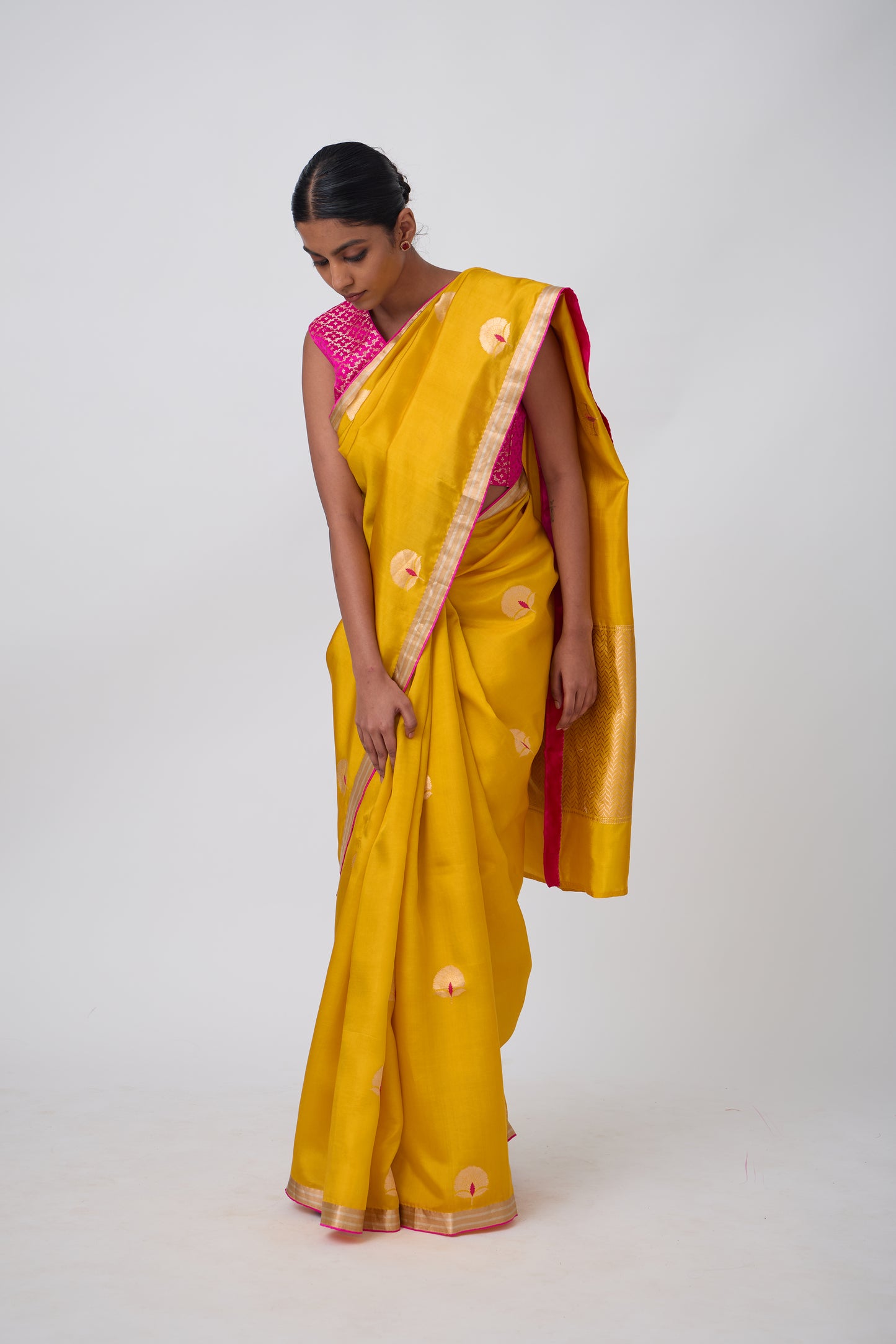 Booti - Mustard Silk Saree