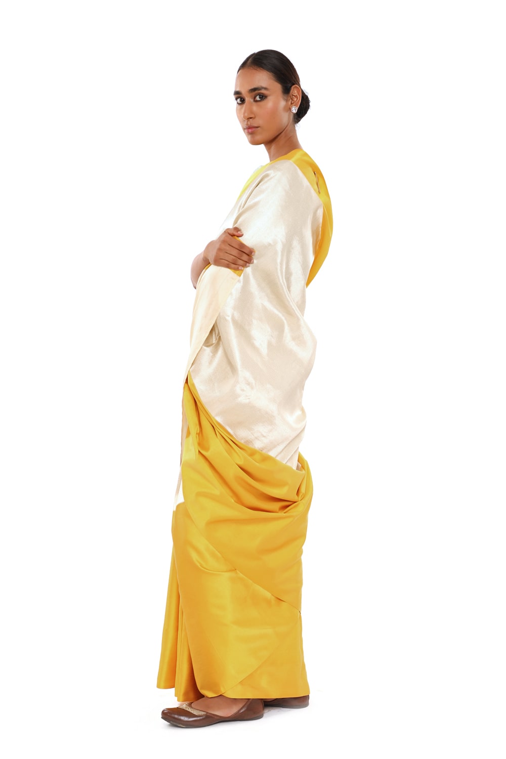 OMANA - ivory and yellow saree