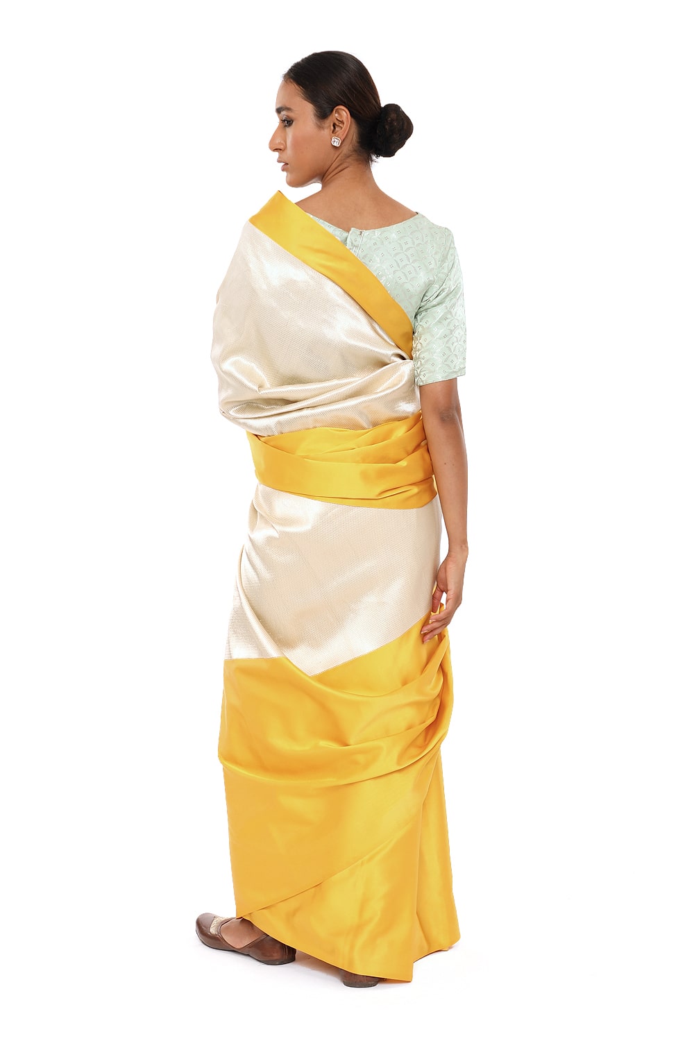 OMANA - ivory and yellow saree