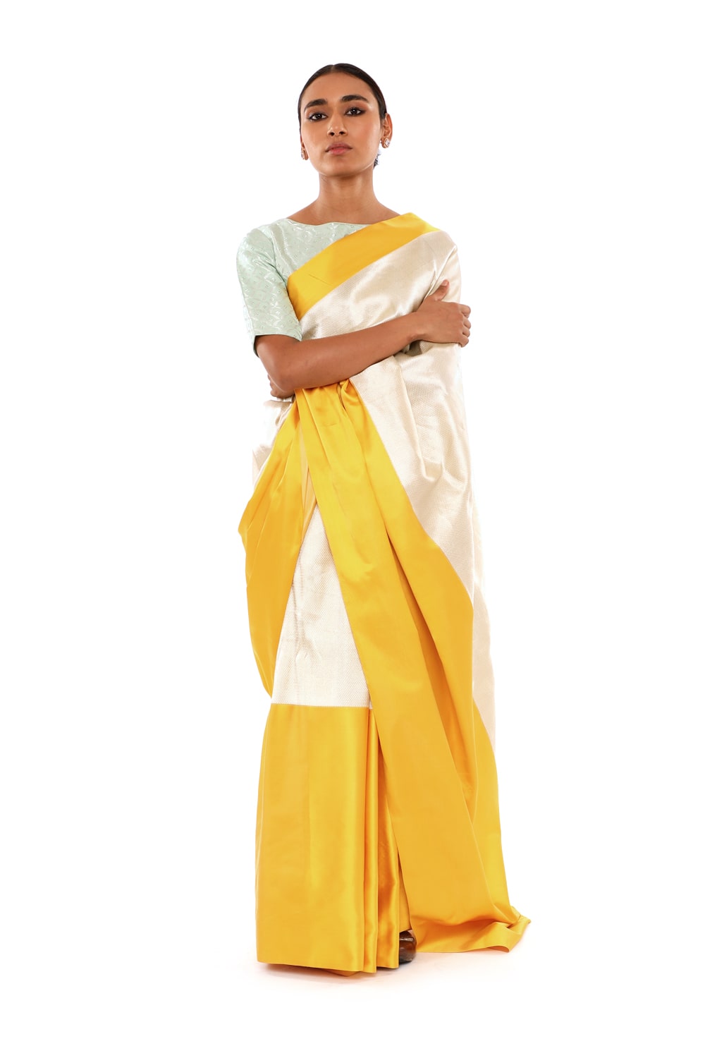 OMANA - ivory and yellow saree