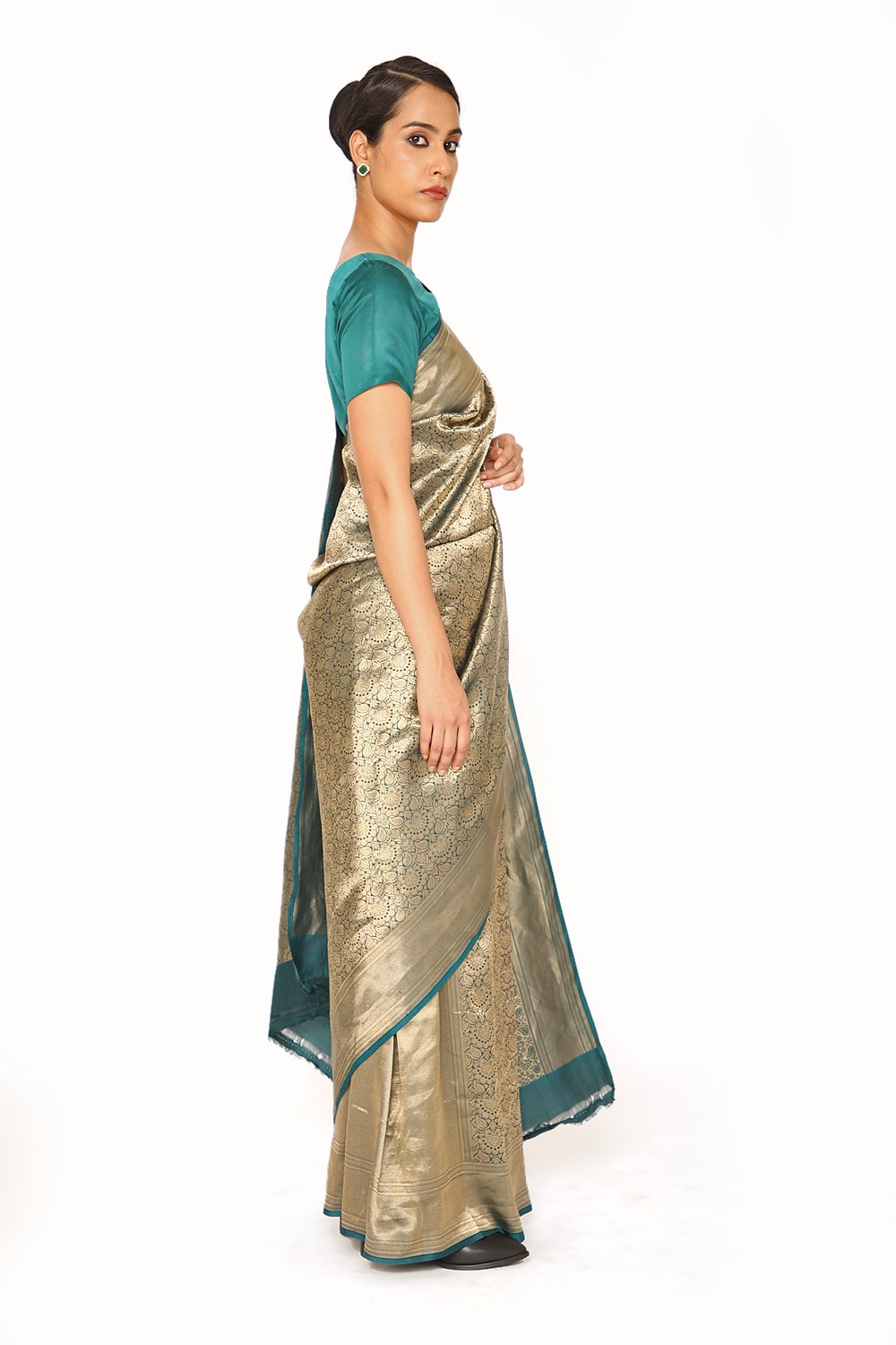 DHARA - moss green embossed saree