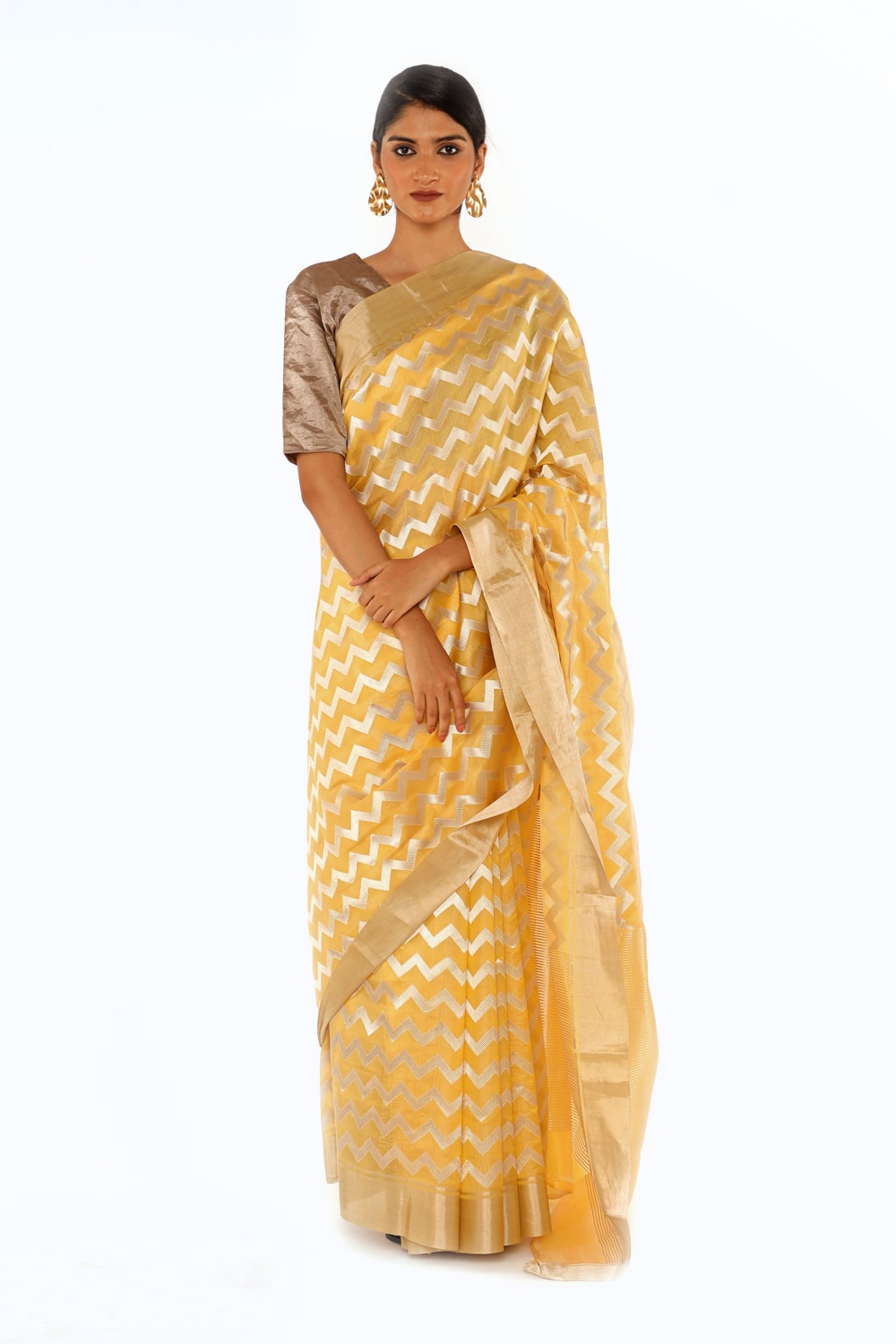 BOA -  Mustard Chanderi Silk Saree