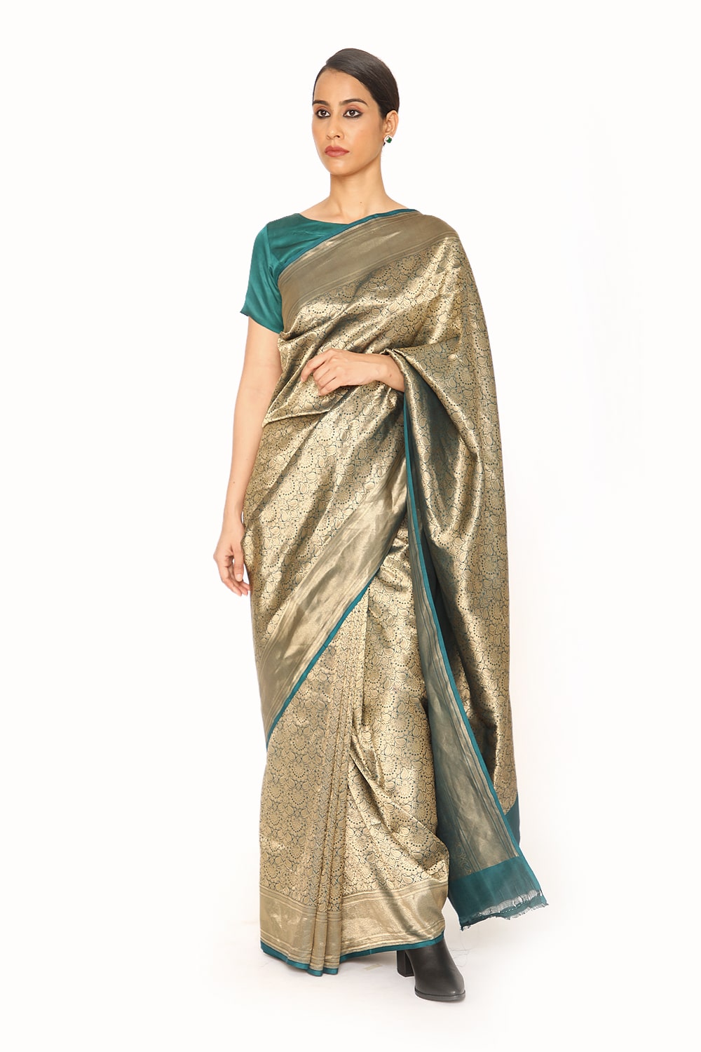 DHARA - moss green embossed saree