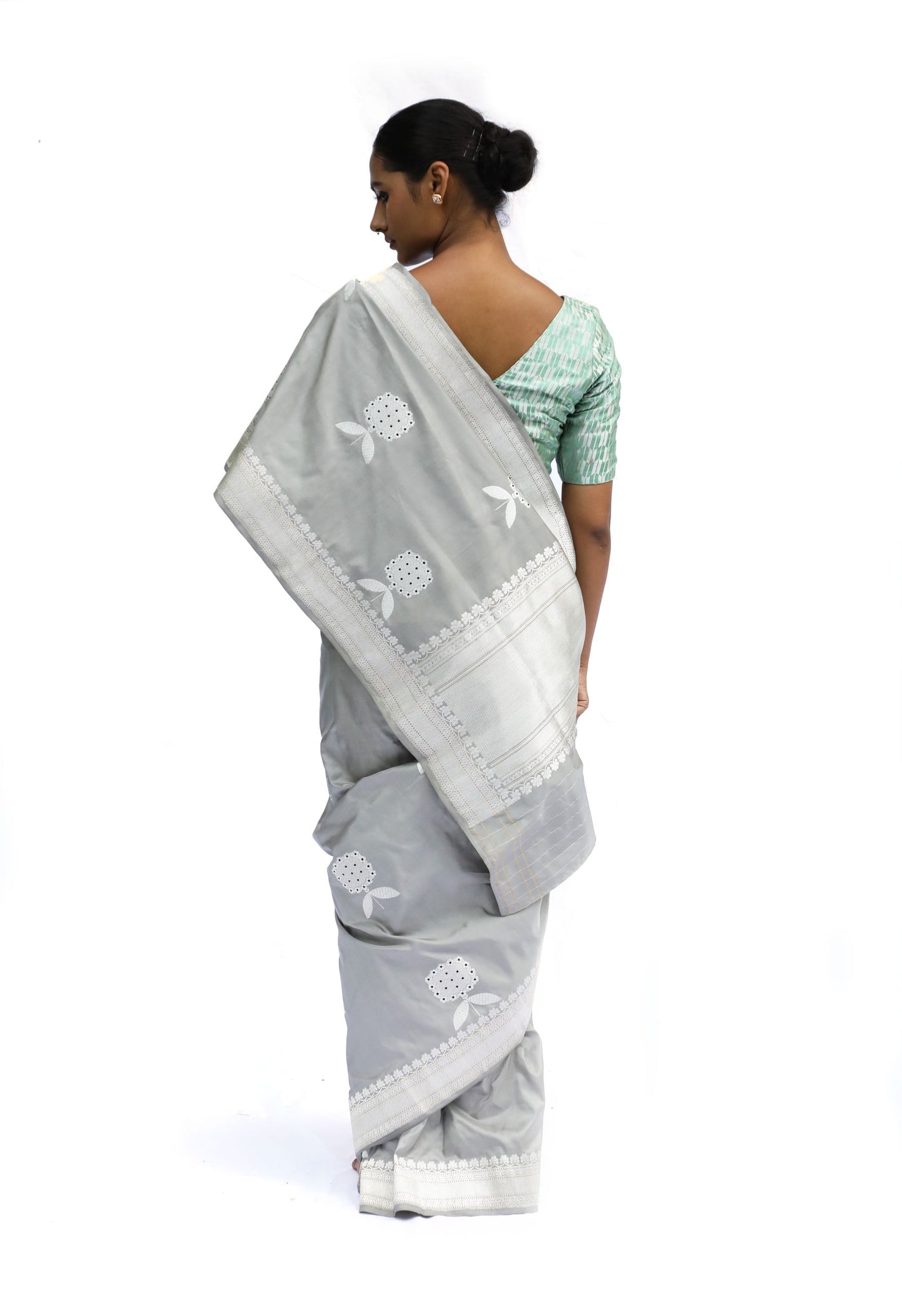 KUMUD - grey katan silk saree