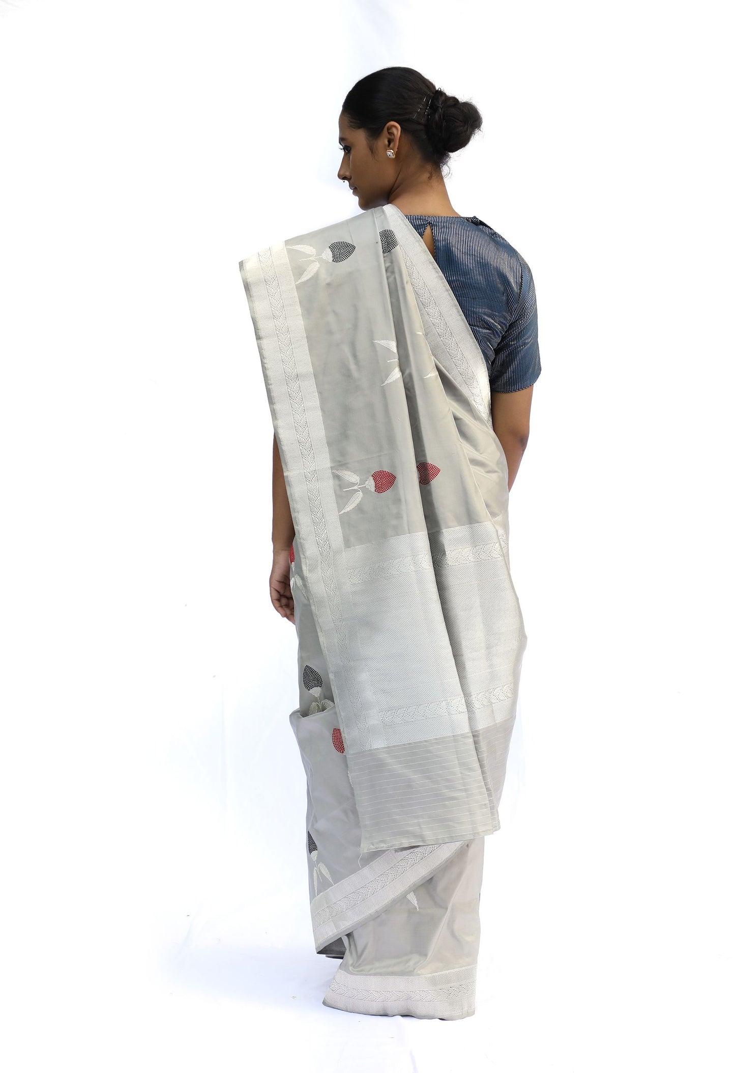 MALAR - grey katan silk saree