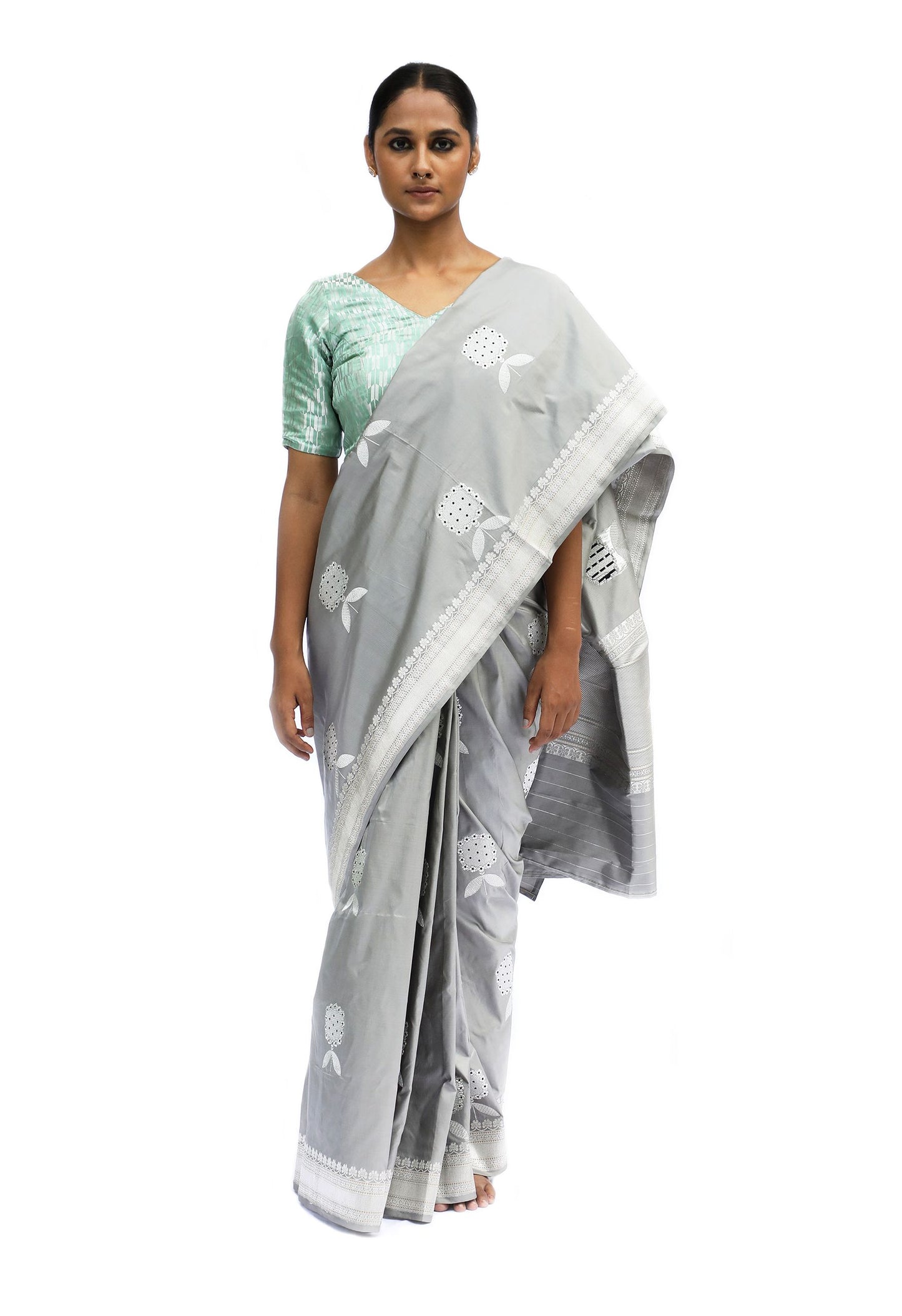 KUMUD - grey katan silk saree