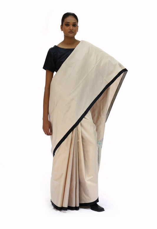 JHAROKHA - mud grey katan silk saree