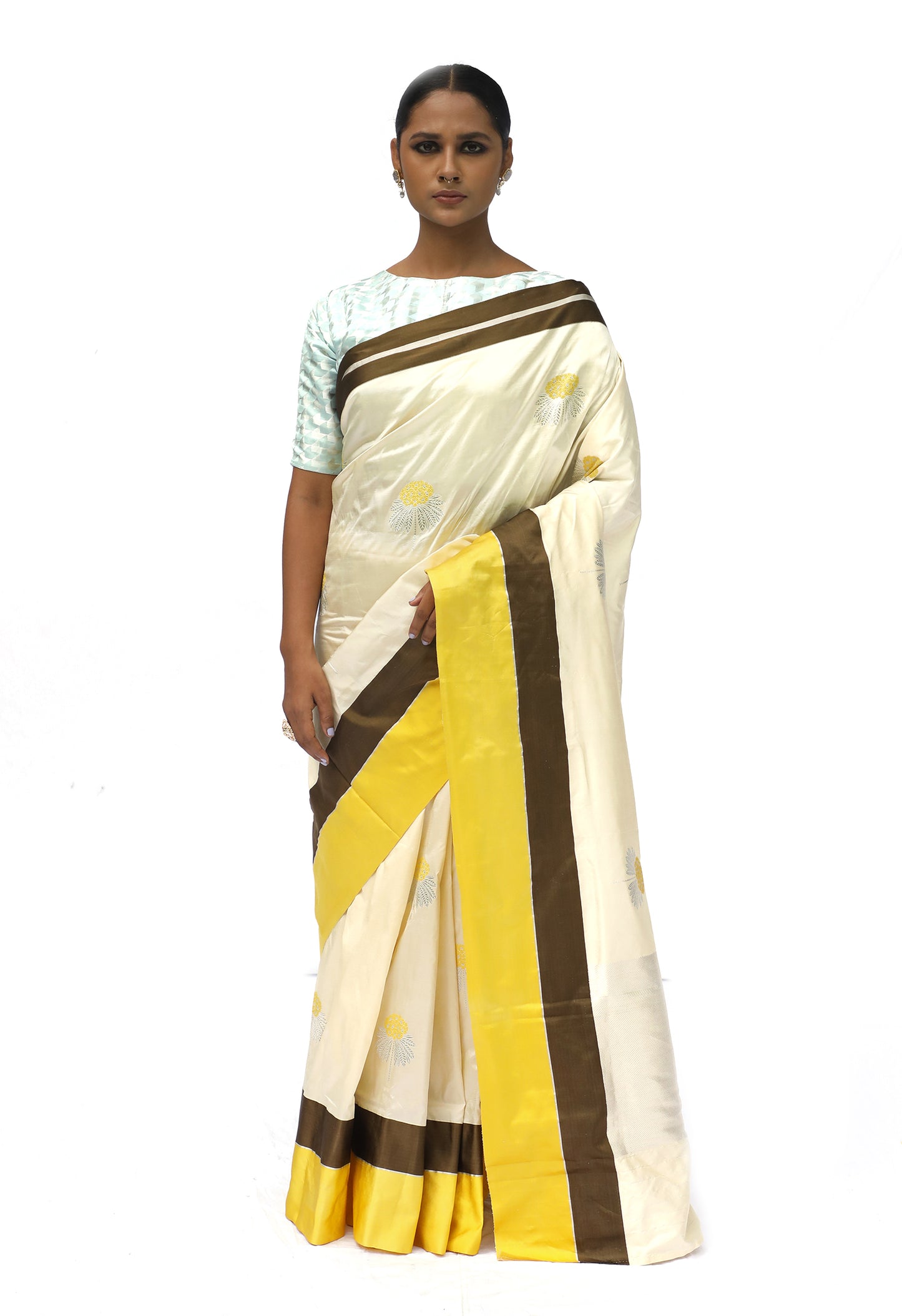 Prakriti - Beige Katan Silk Saree