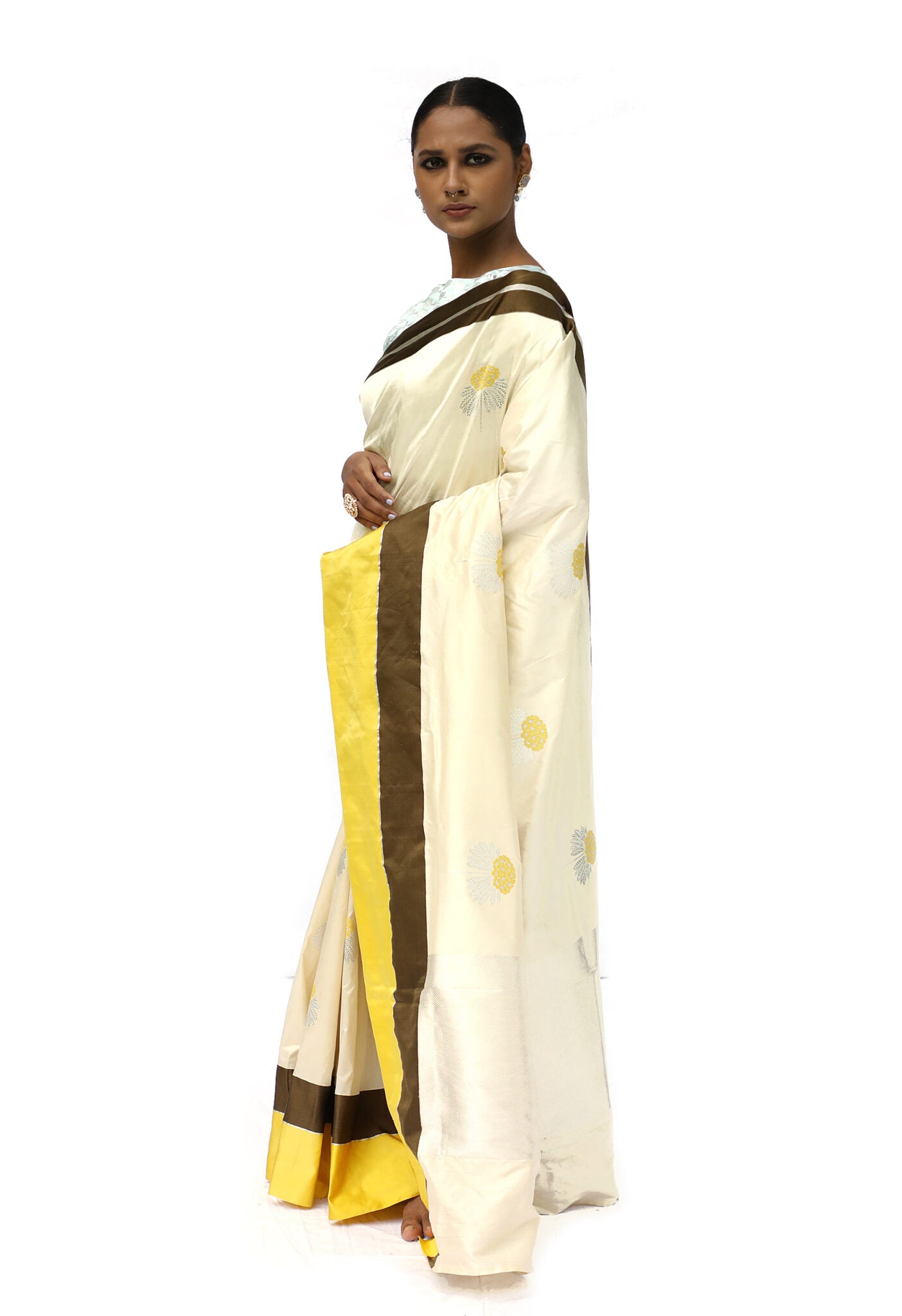 Prakriti - Beige Katan Silk Saree