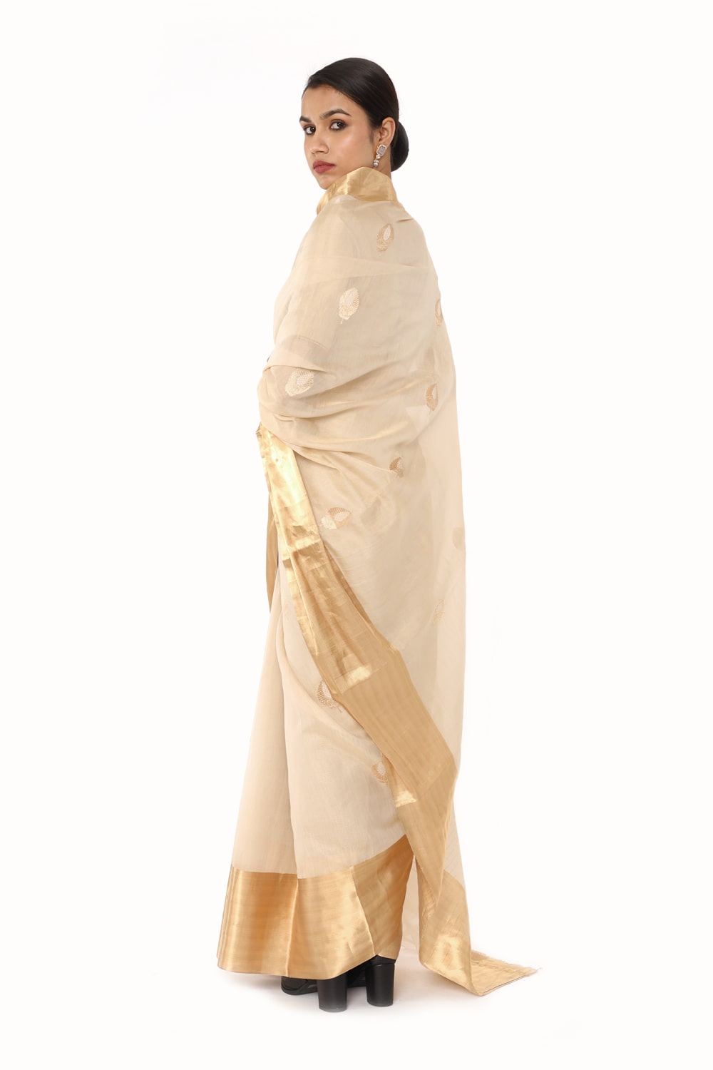 BOA -  Beige Cotton Tissue Saree