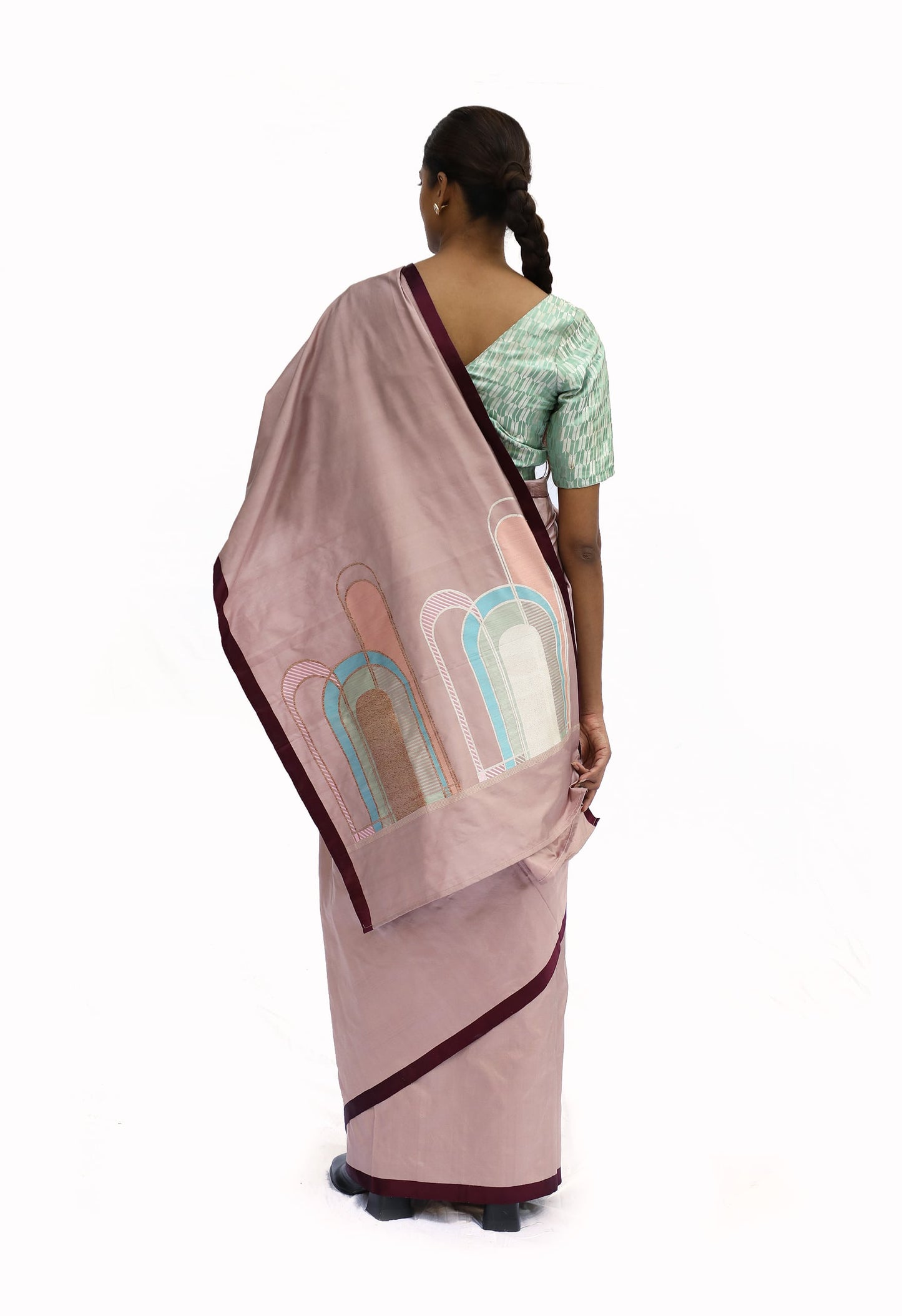 JHAROKHA - dark mauve katan silk saree