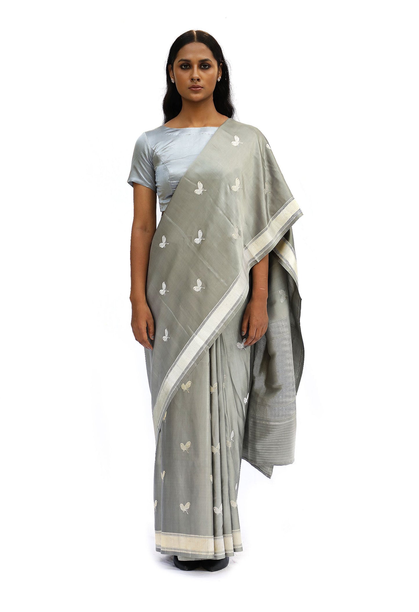 CHIDIYA – mud grey katan silk saree