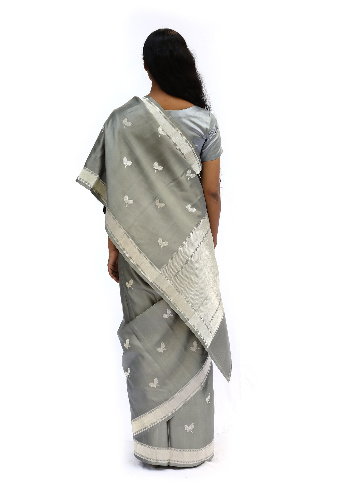 CHIDIYA – mud grey katan silk saree