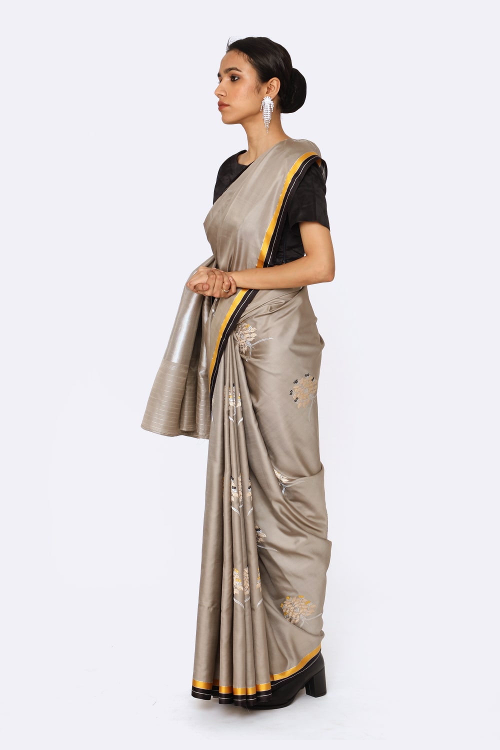 Prakriti - Grey Katan Silk Saree