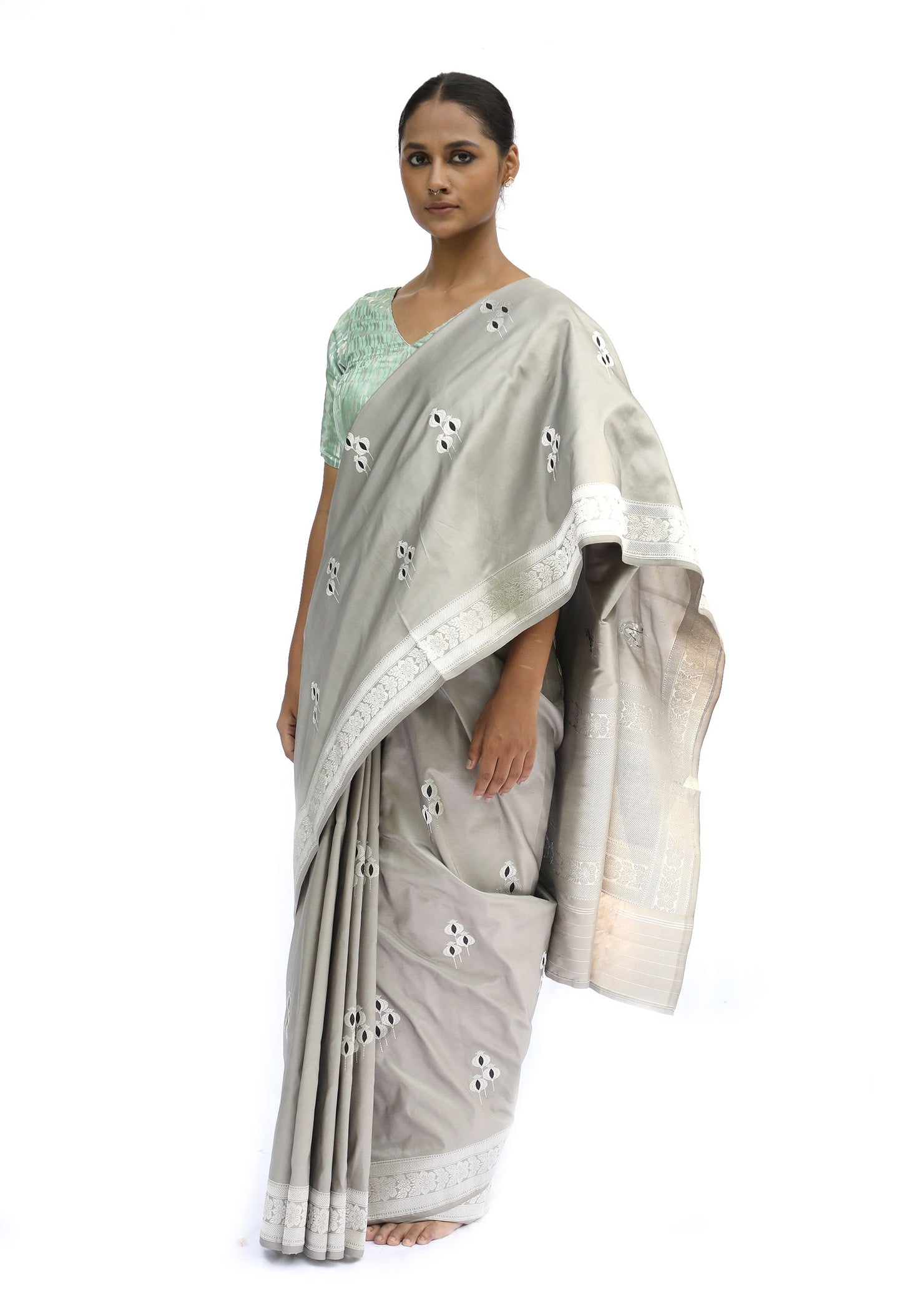 LATVA - grey katan silk saree