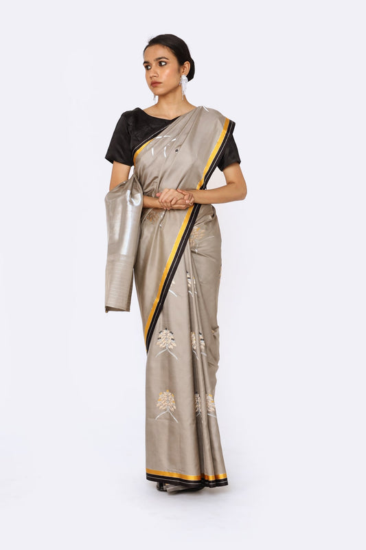 Prakriti - Grey Katan Silk Saree