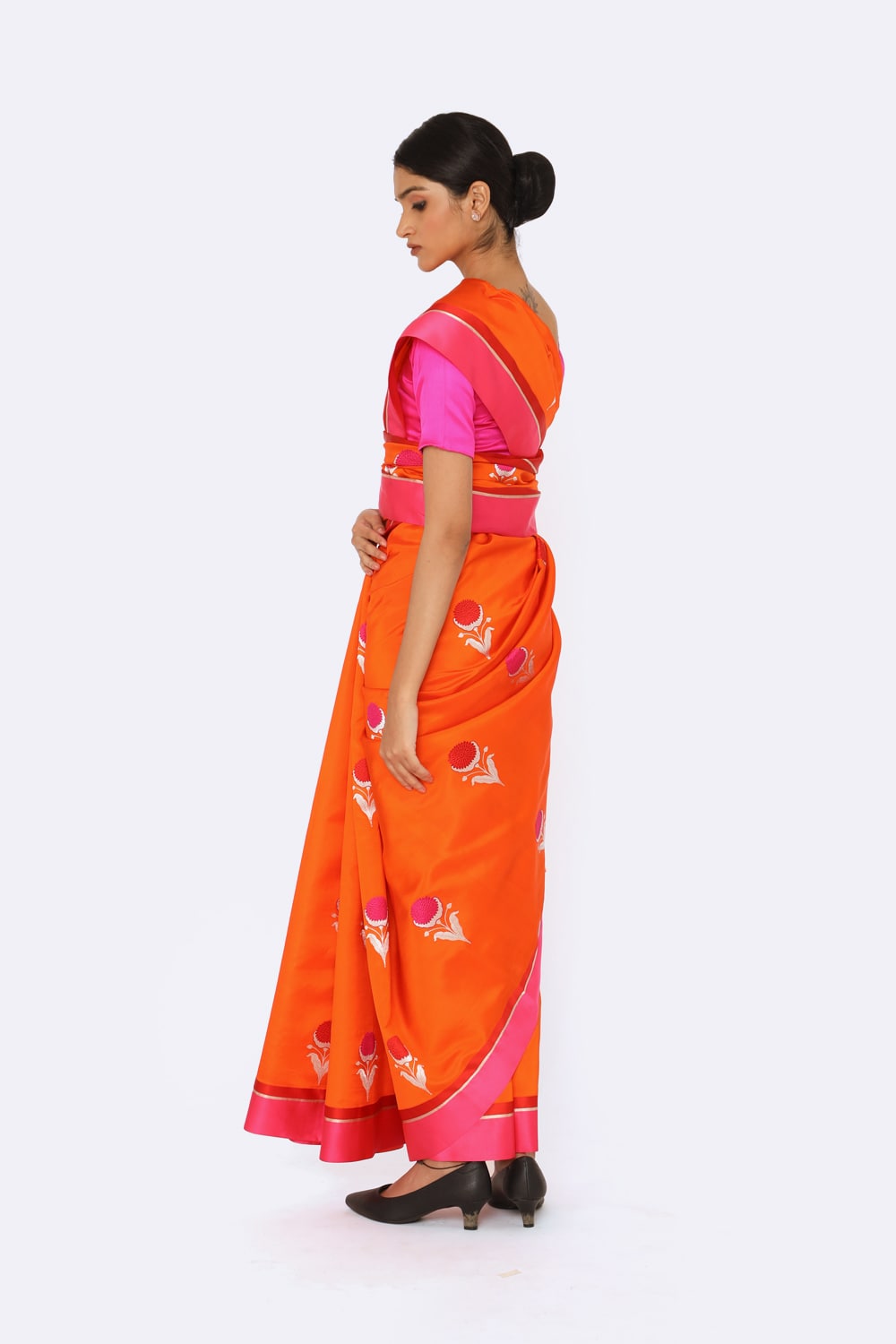 Prakriti - Orange Katan Silk Saree