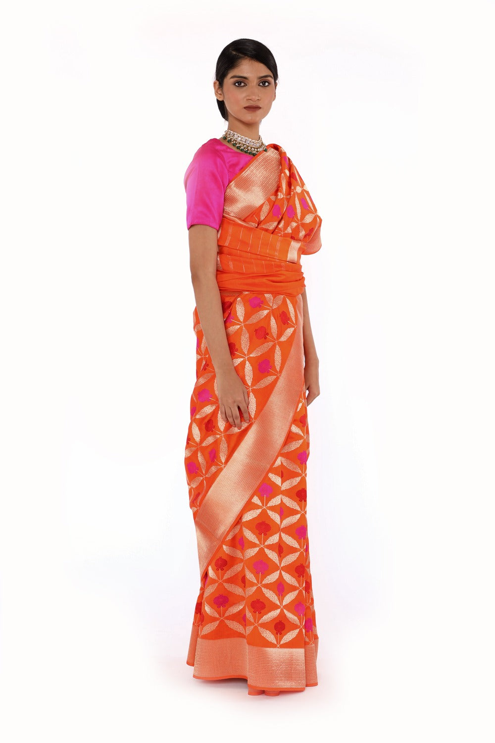 AJILA-orange katan silk saree