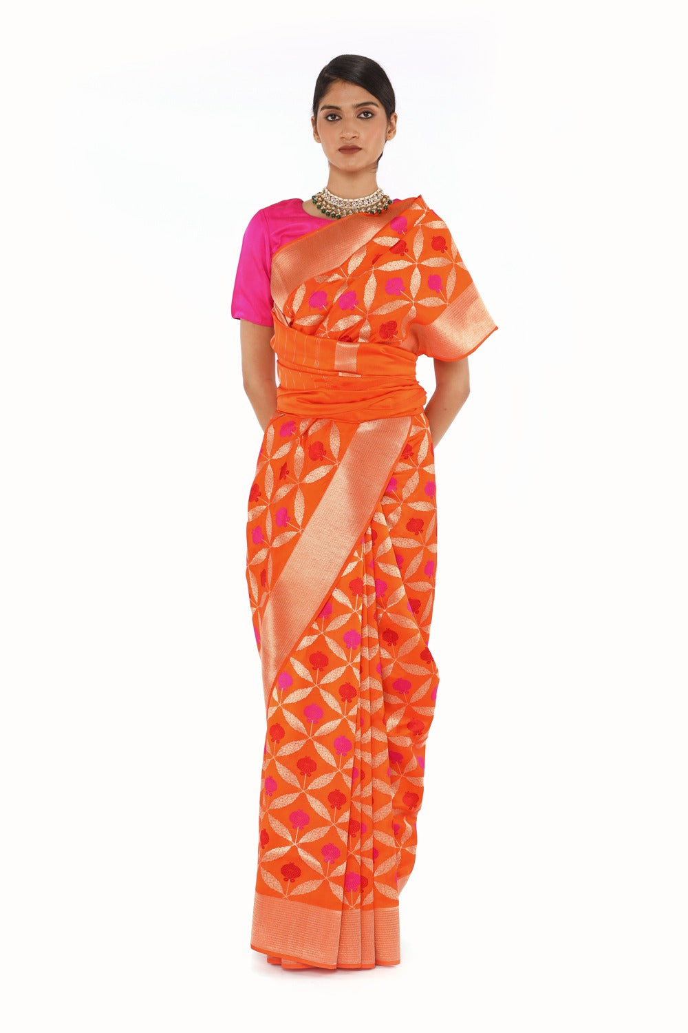 AJILA-orange katan silk saree