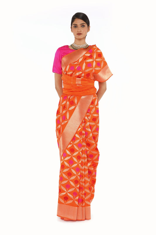 AJILA-orange katan silk saree