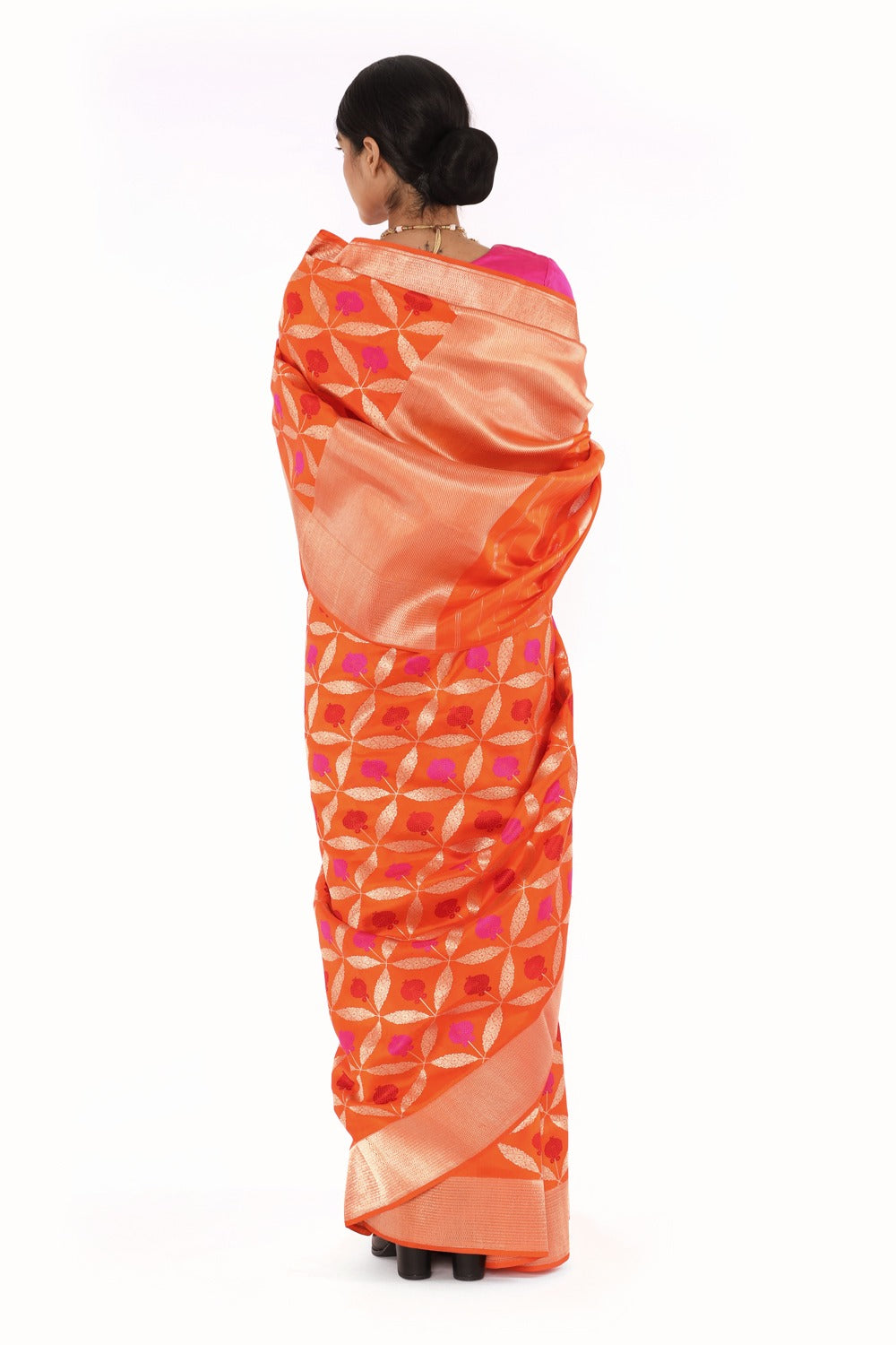 AJILA-orange katan silk saree