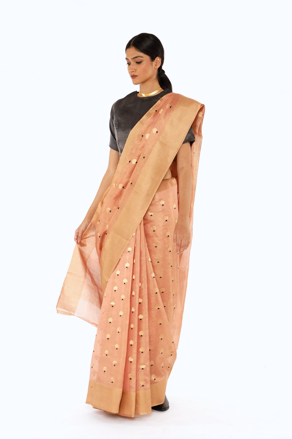 BOA -  Peach Cotton Tissue Tissue Saree