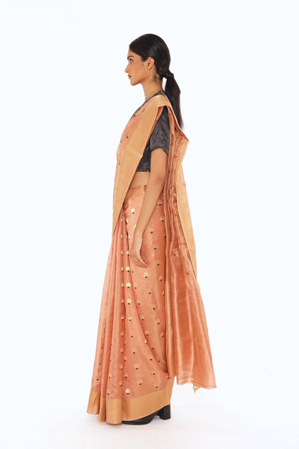 BOA -  Peach Cotton Tissue Tissue Saree