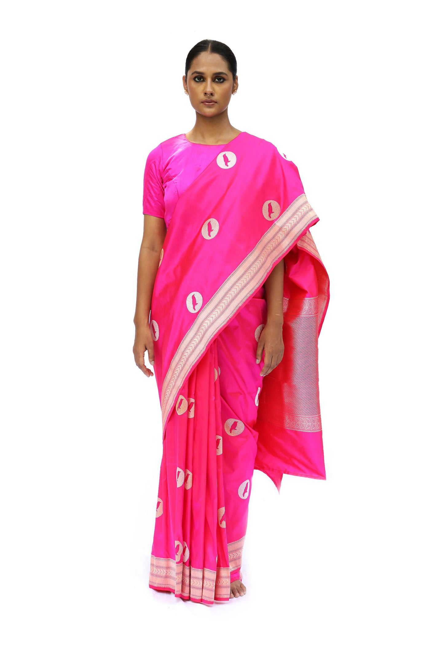 BAKUL - rani pink katan silk saree