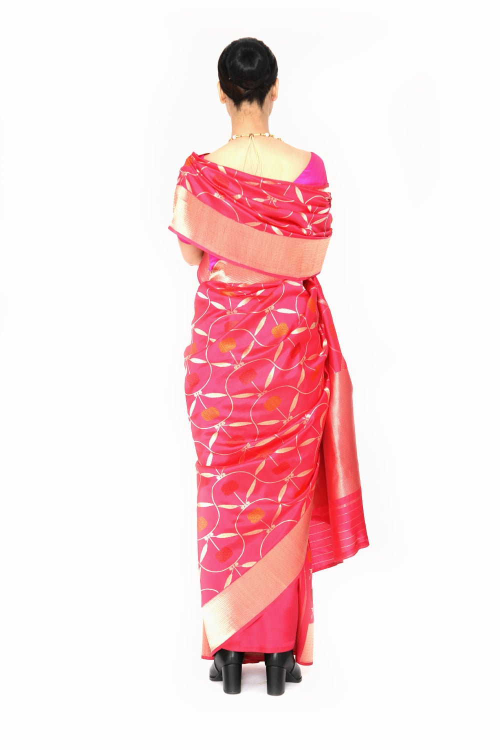 AJILA- rani pink katan silk saree