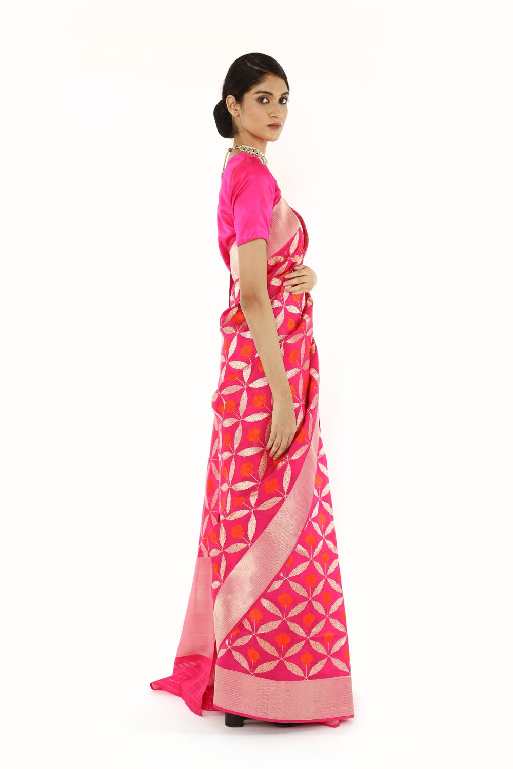 AJILA-rani pink katan silk saree