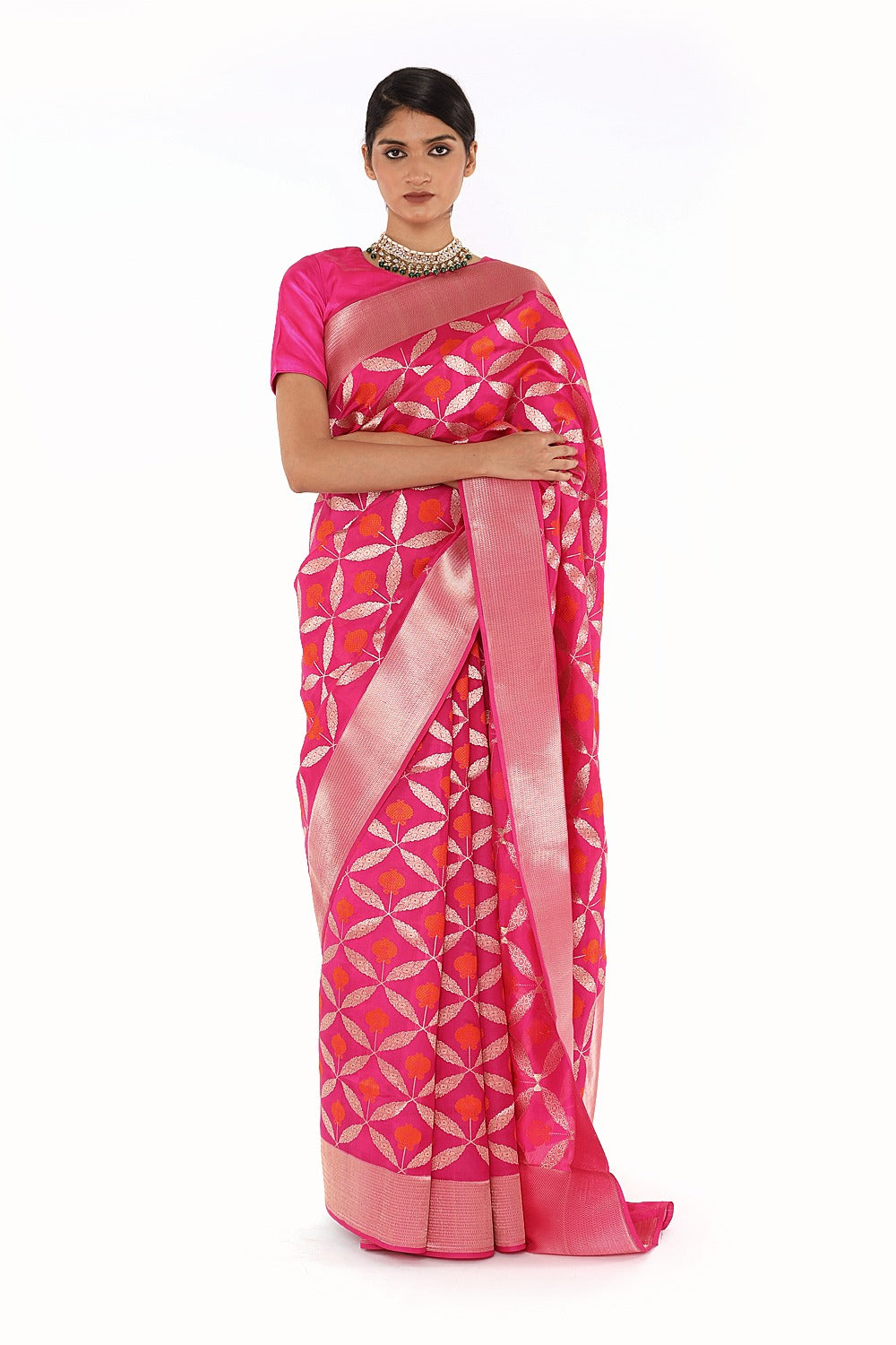 AJILA-rani pink katan silk saree