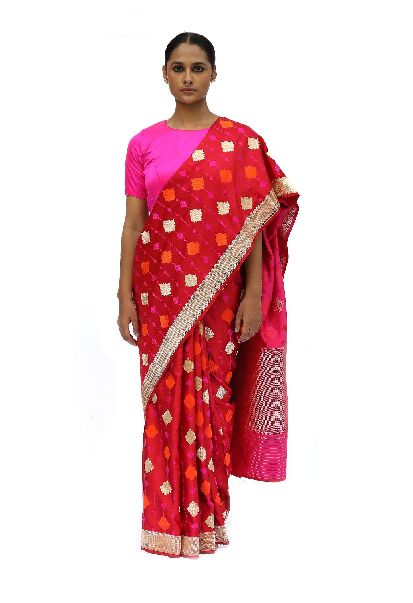 TIVRA - red katan silk saree