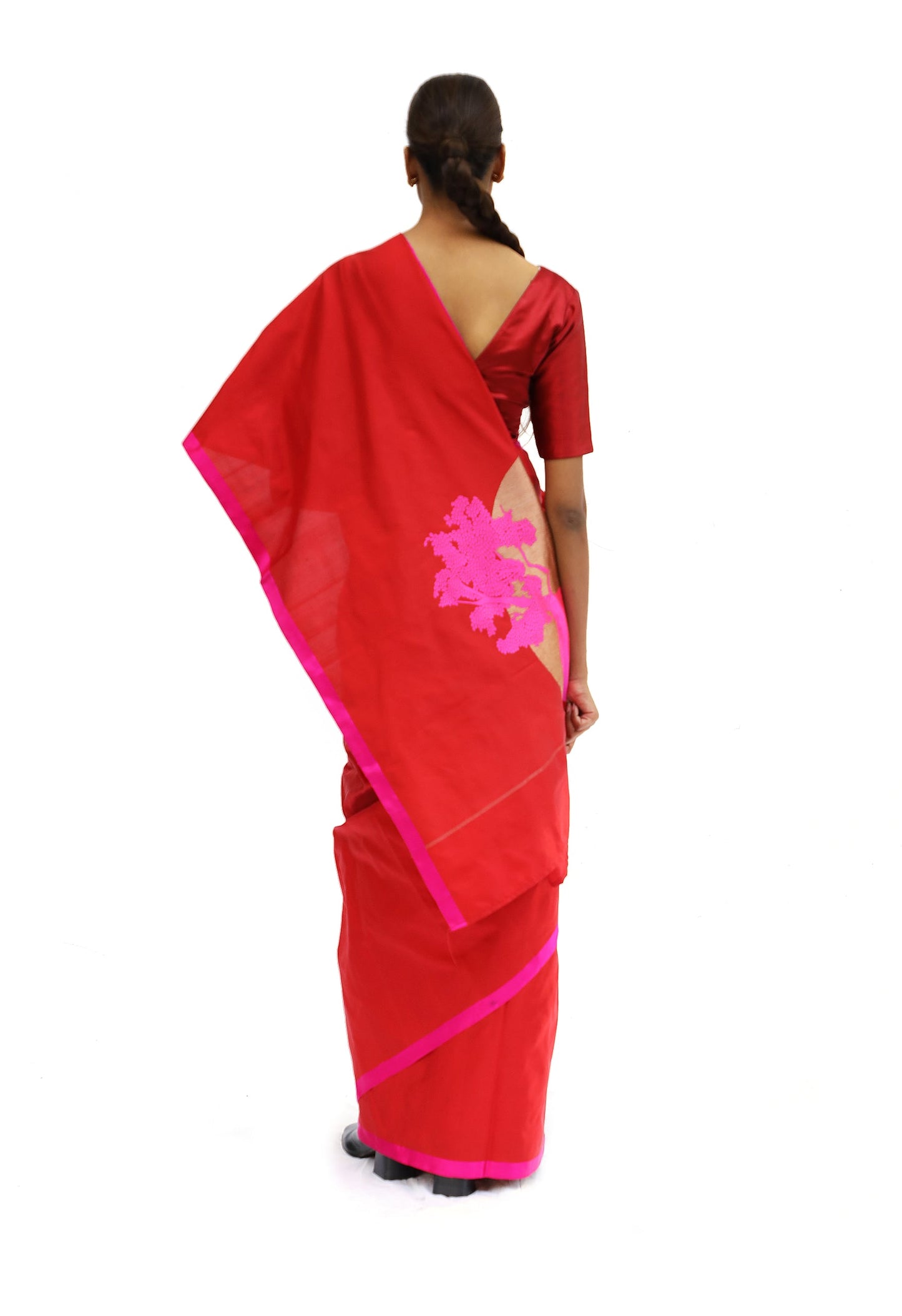 GOLA - red katan silk saree