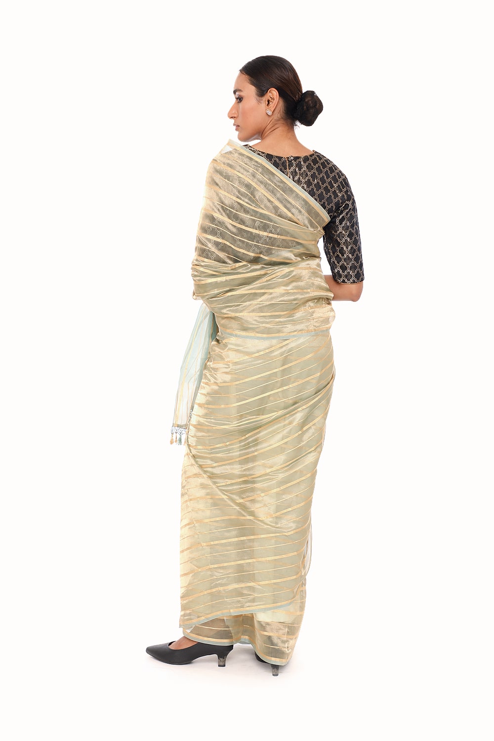 BOA -  Sea Green Organze Tissue Saree