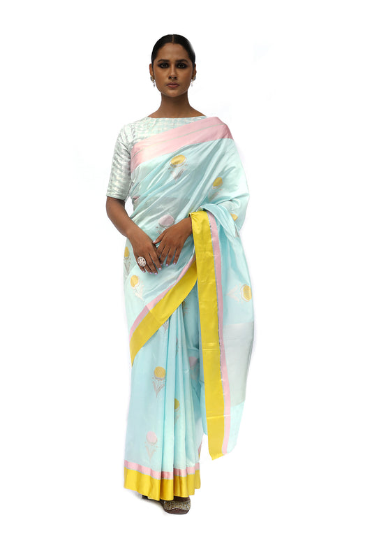 MUKULITA- sky blue katan silk saree