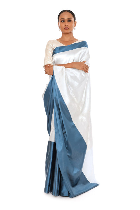 OMANA - slate blue and white mashru silk