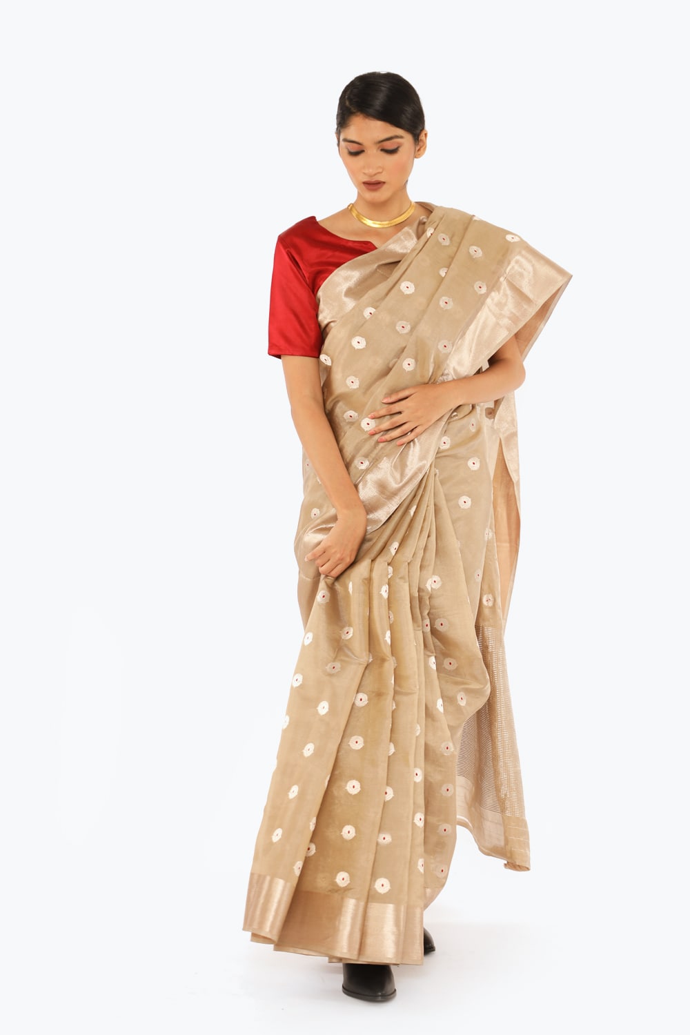 BOA -  Beige Cotton Tissue Saree