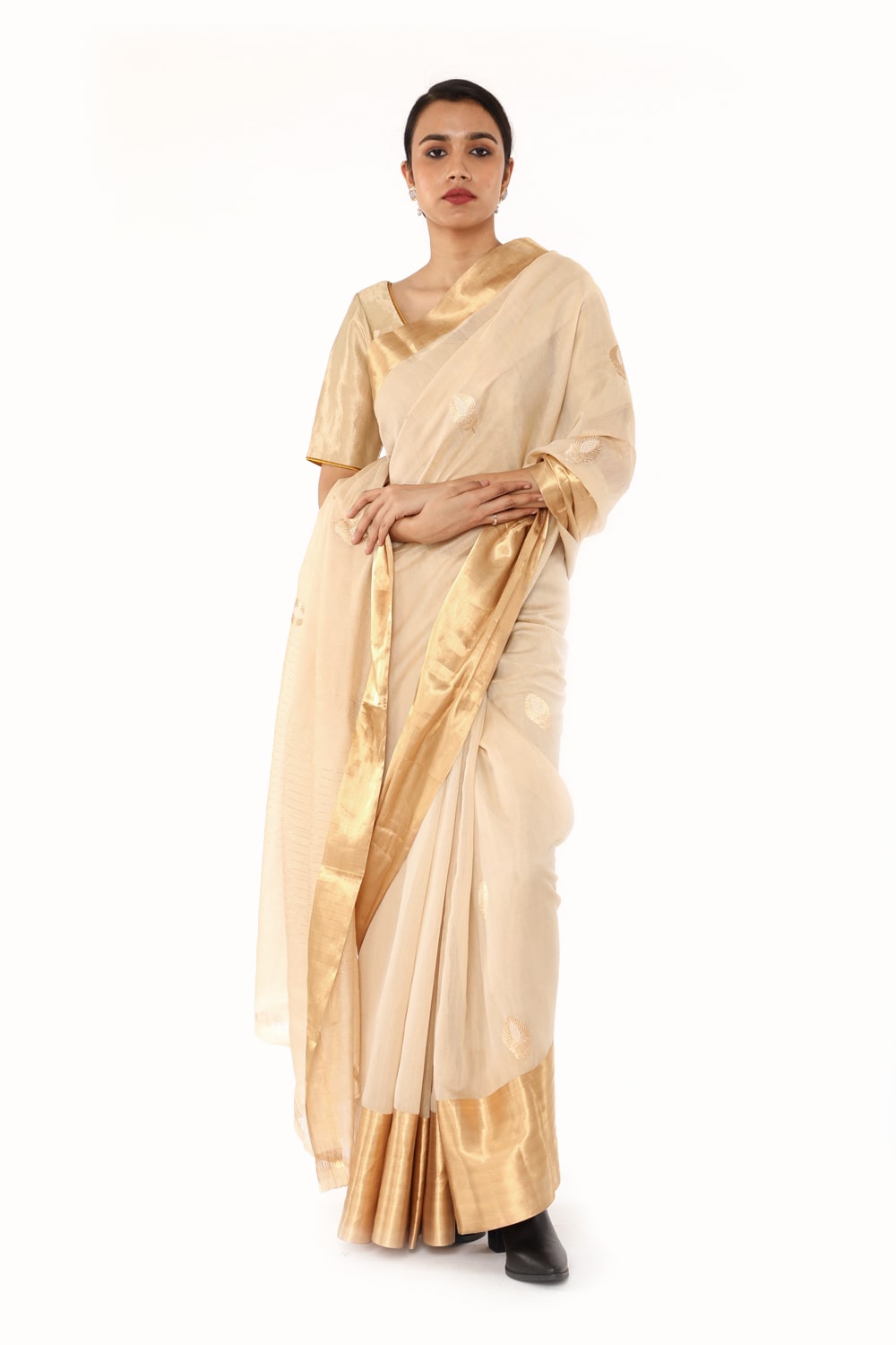 BOA -  Beige Cotton Tissue Saree