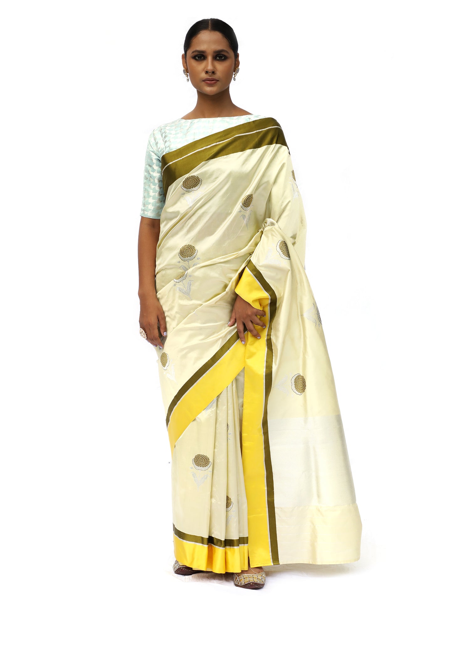 Prakriti - Beige Katan Silk Saree