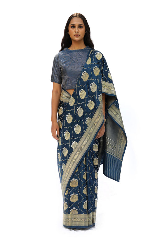 MIYALI – azure blue jaal katan silk saree