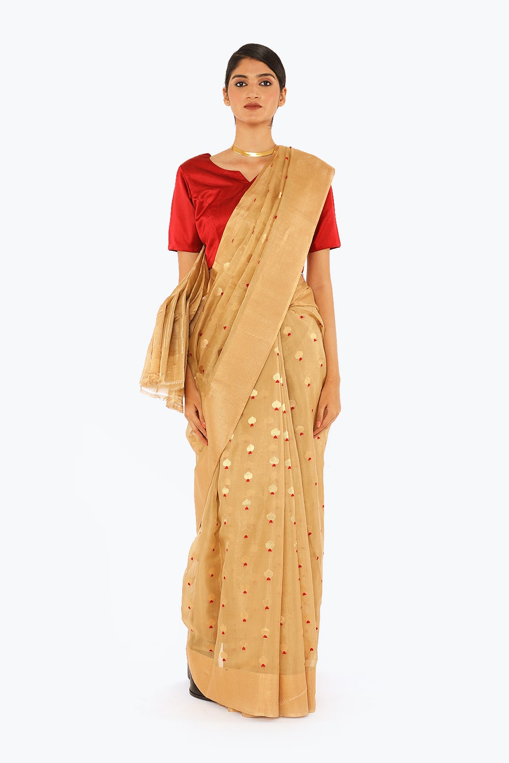 BOA -  Beige Cotton Tissue Saree