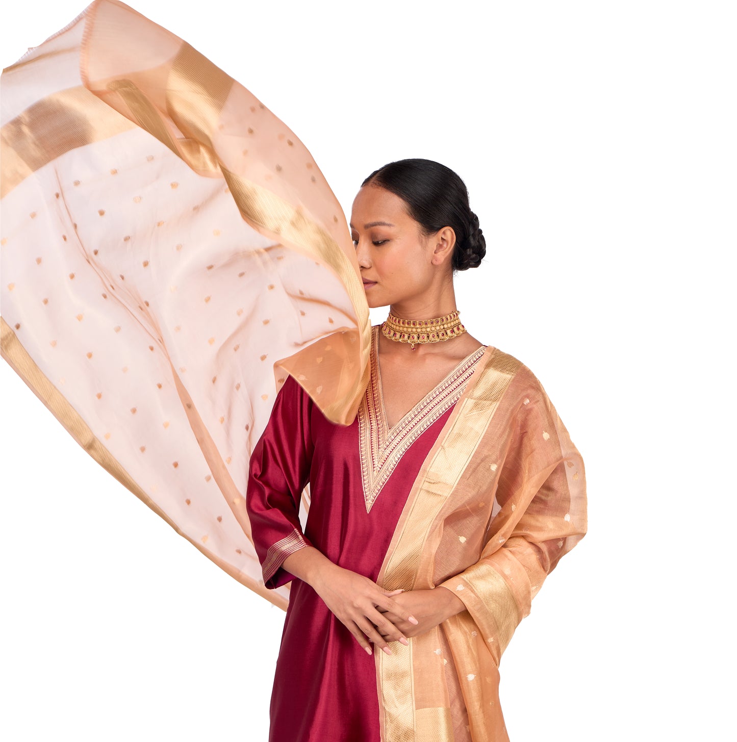 Peach Organza Dupatta