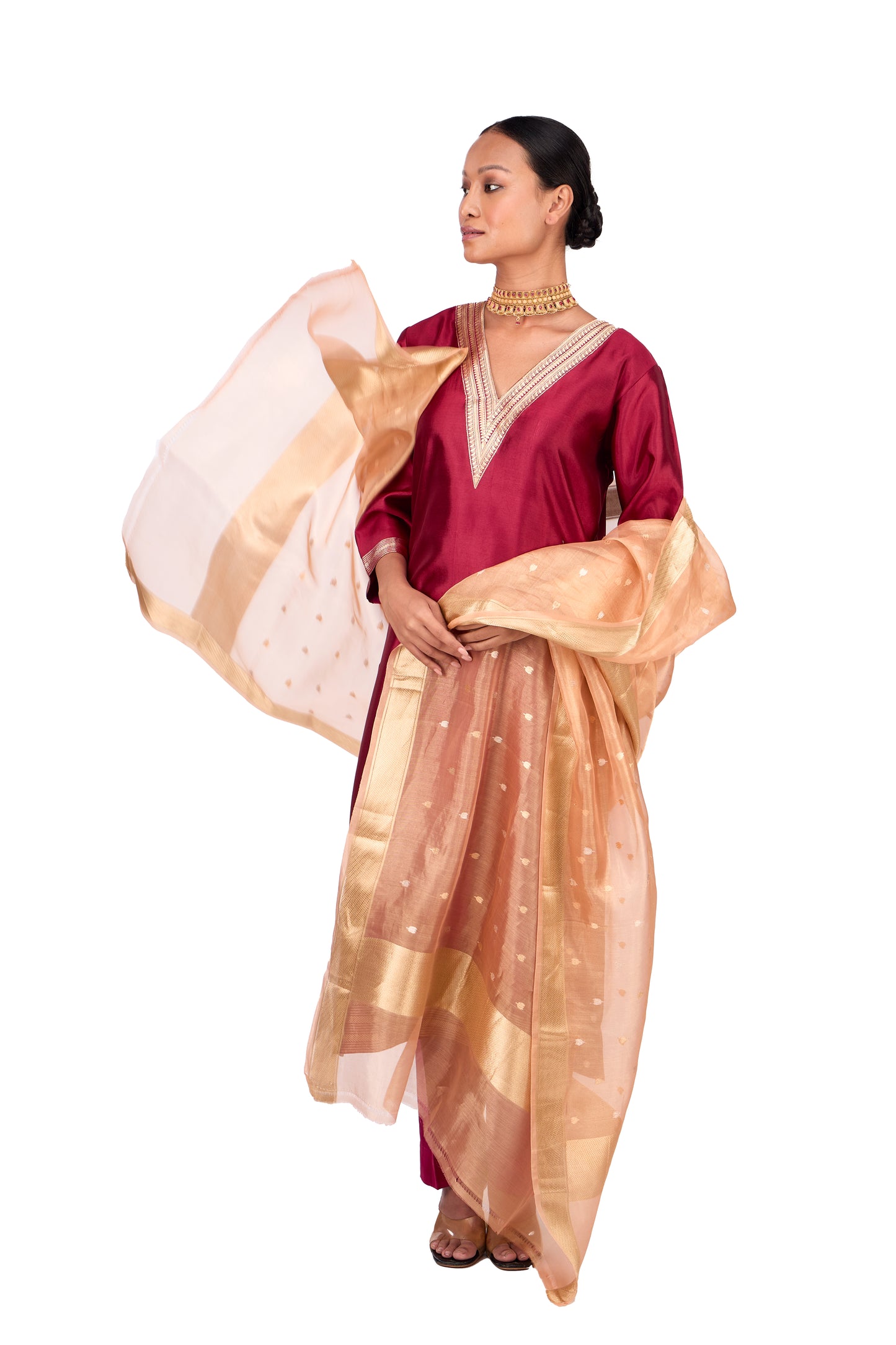 Peach Organza Dupatta