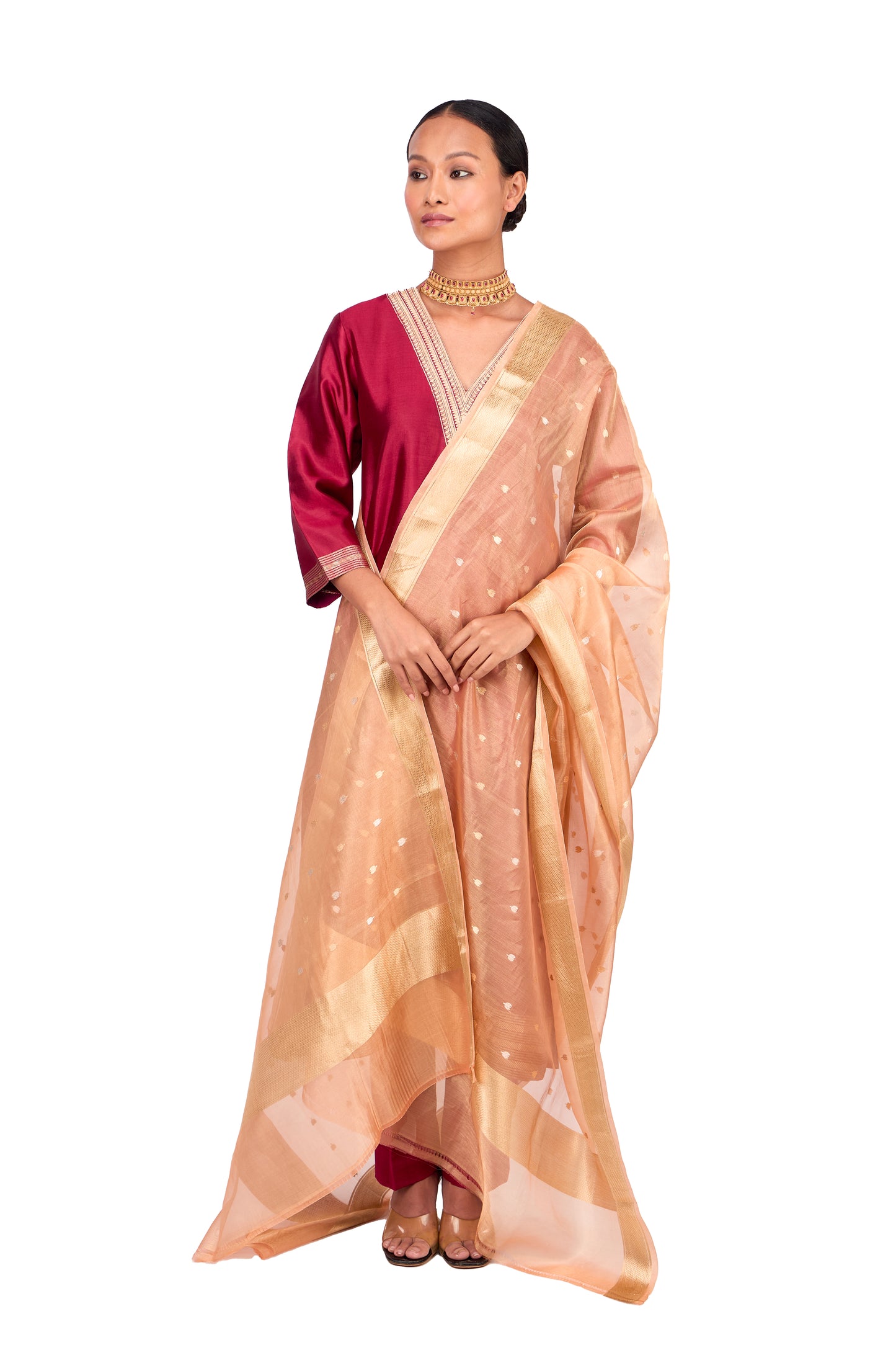 Peach Organza Dupatta