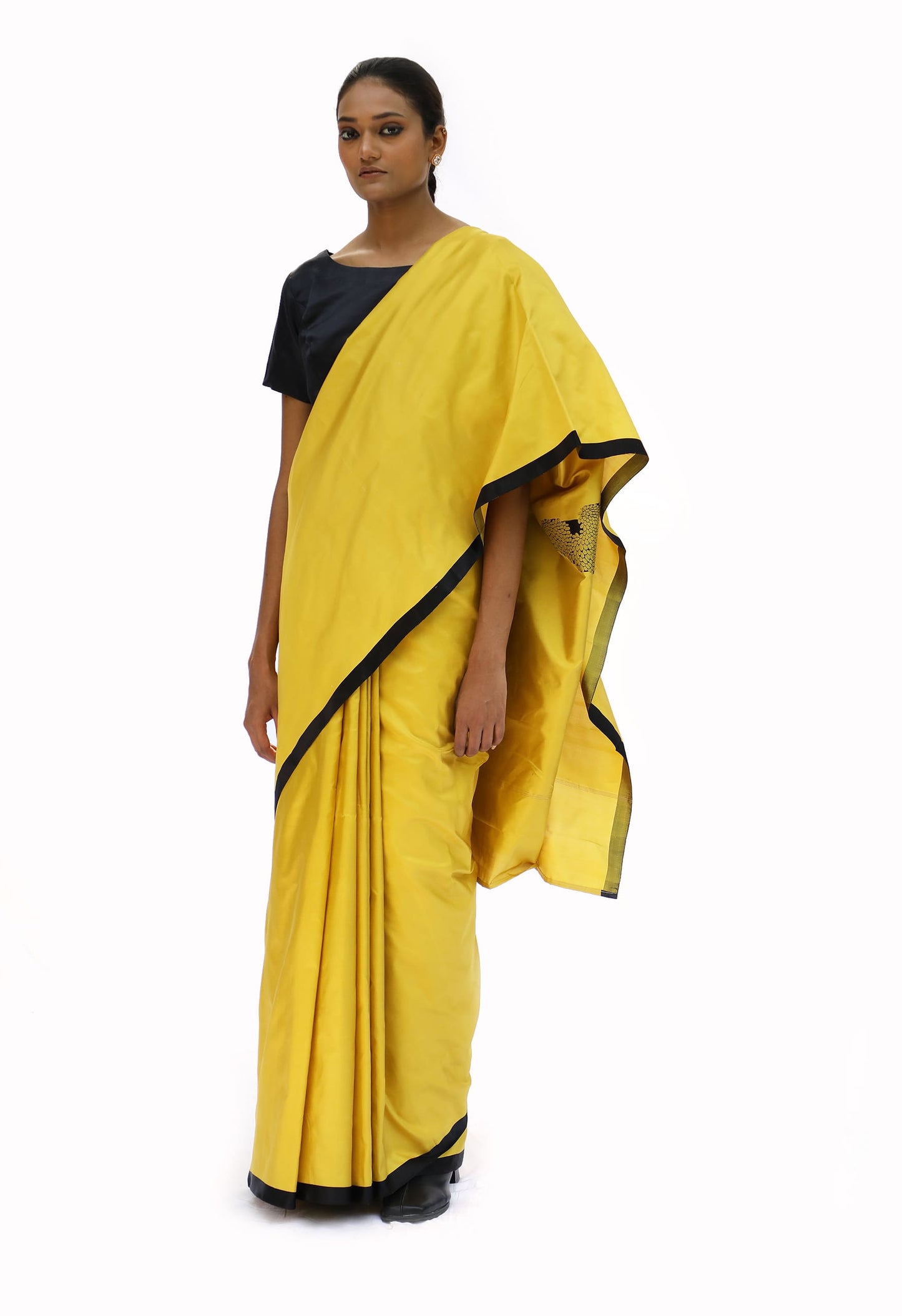 GOLA - Turmeric yellow katan silk saree