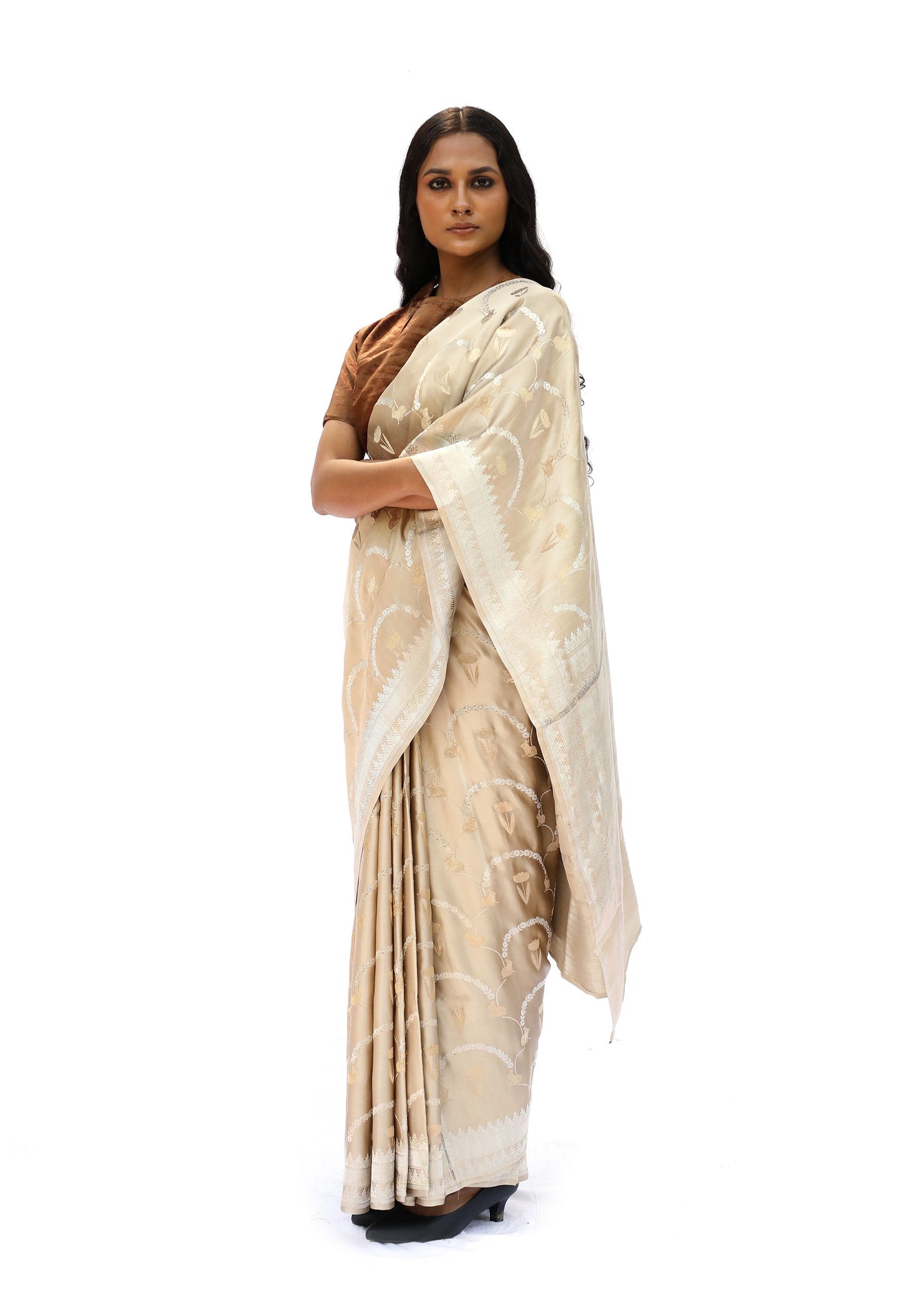 KHARGOSH- beige katan silk saree